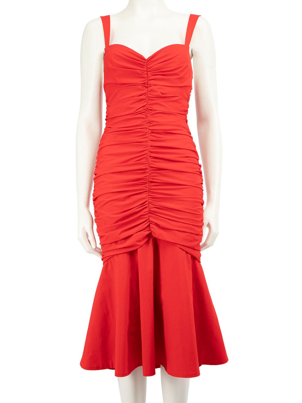 Red Ruch Mermaid Midi Dress