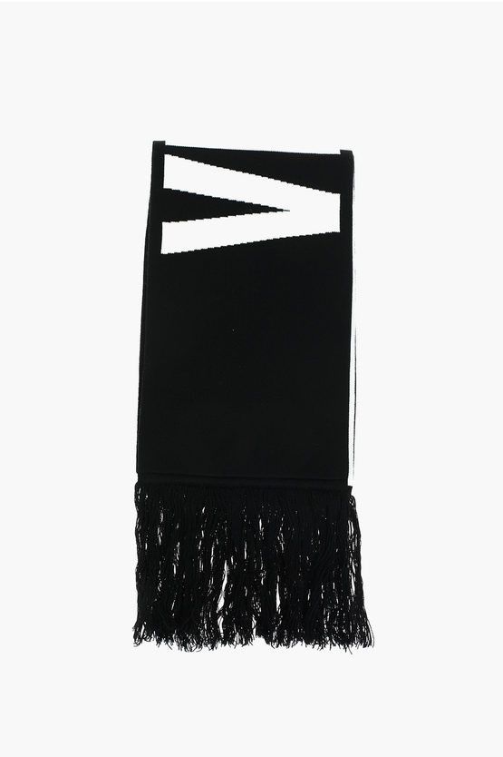 Vetements o1y1224 Size: OS / Wool Fringed Scarf in White & Black Size ONE SIZE - 2 Thumbnail