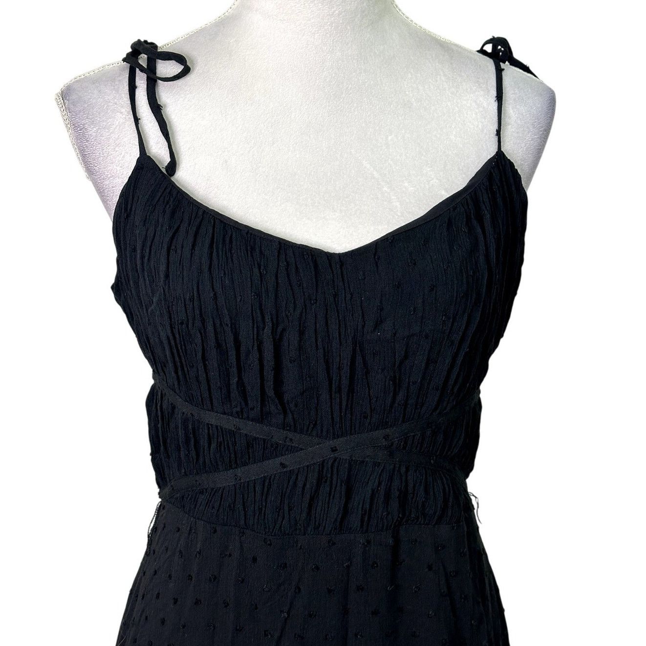 Paige Paige Midi Dress V-Neckline Tiered Swiss Dot Black Women's Size M / US 6-8 / IT 42-44 - 3 Thumbnail
