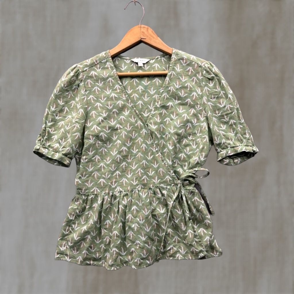 Lucky Brand Lucky Brand Wrap Peplum Top Women Green Botanical Leaf Print Short Sleeve XS Size XS / US 0-2 / IT 36-38 - 1 Thumbnail