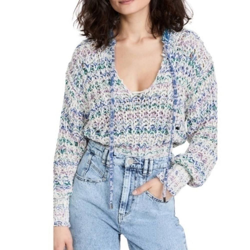 Isabel Marant $935 Isabel Marant Women Blue Metallic Knit Tie-Neck Sweater Size XS / US 0-2 / IT 36-38 - 1 Thumbnail