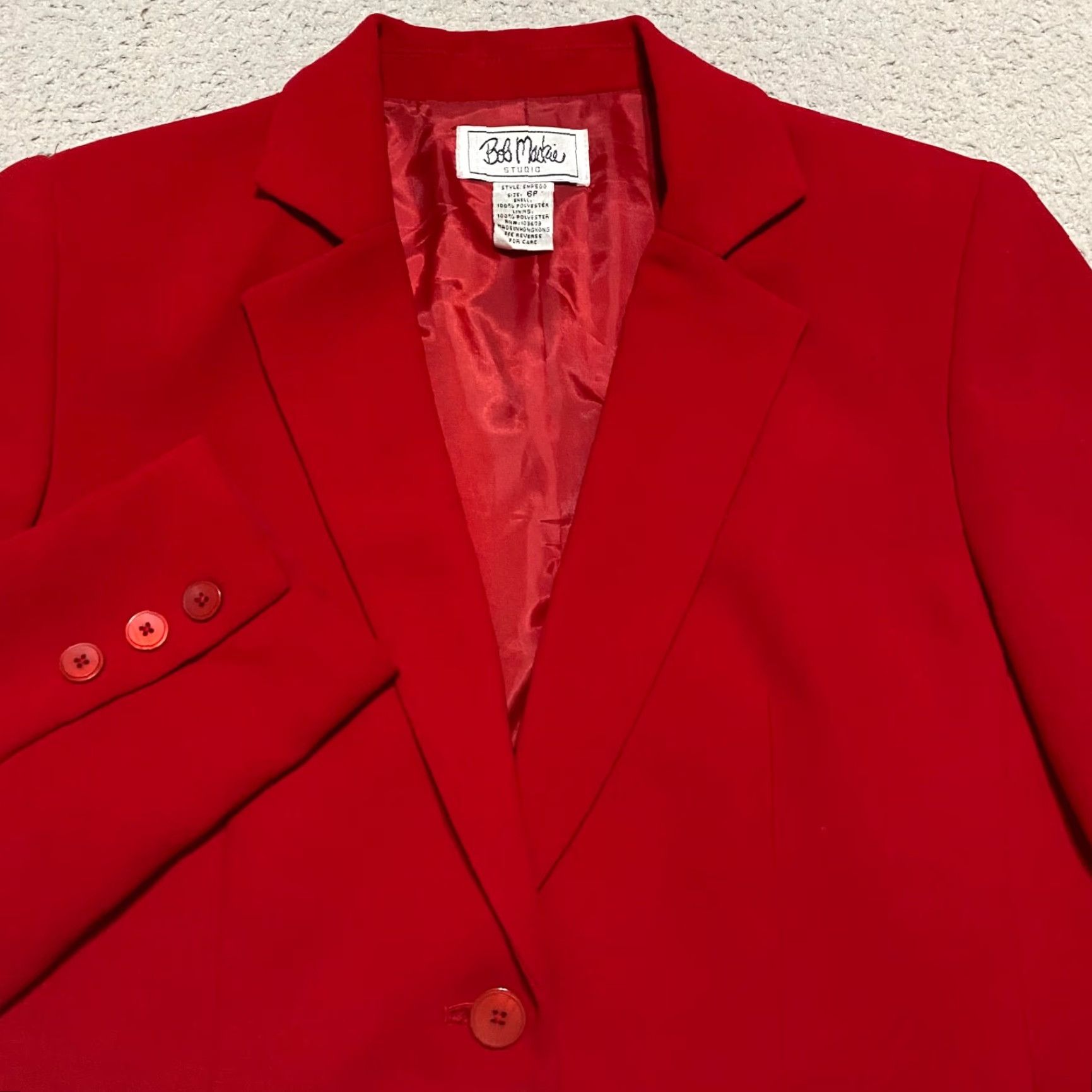 Bob Mackie Mackie Blazer Jacket 6P Women’s Petite Red Lined 1 Button Business Casual Spring Fall Winter Size M / US 6-8 / IT 42-44 - 5 Thumbnail