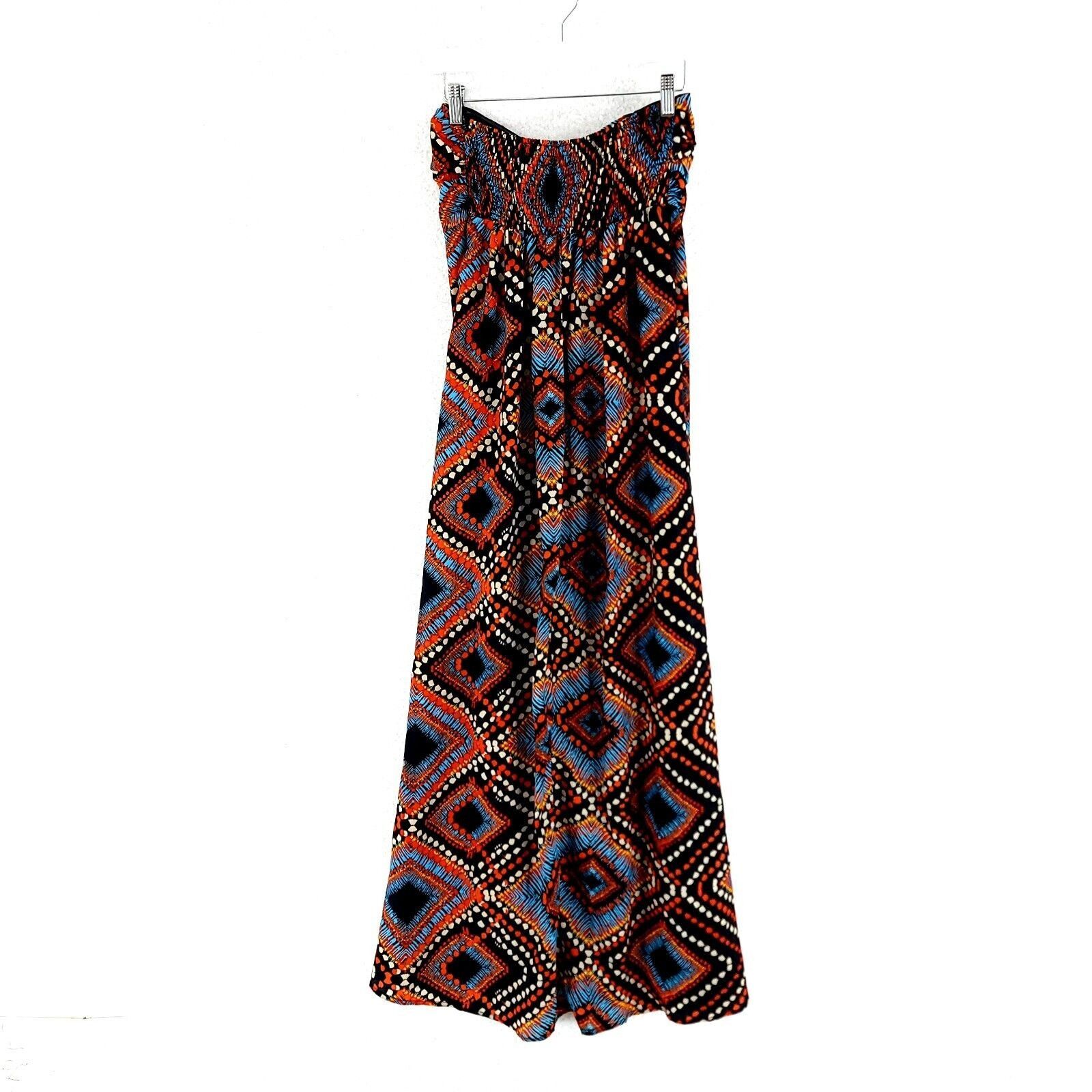 Vintage Band Of Gypsies Red Black Blue Geometric Tube Top Back Strap Size M / US 6-8 / IT 42-44 - 4 Thumbnail