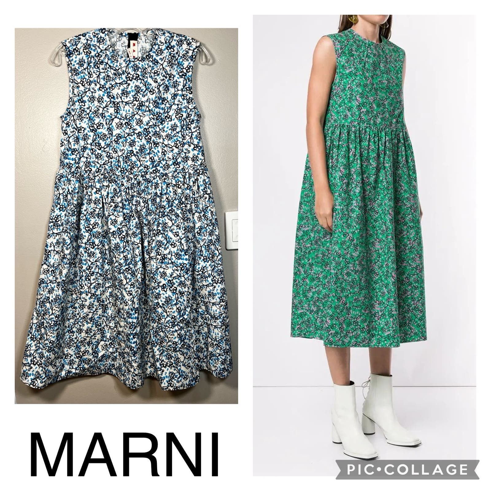 image of NWOT Marni Floral Cotton Poplin Dress $1235 Size 36/xs in Blue, Women's