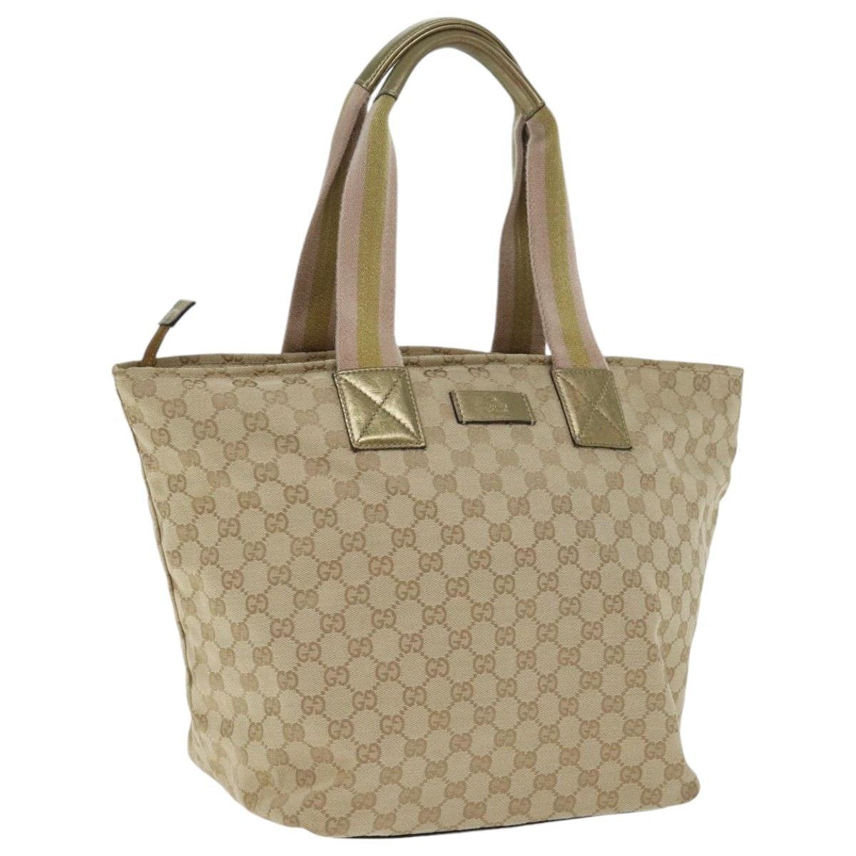 GUCCI GG Canvas Sherry Line Tote Bag Gold Pink Silver