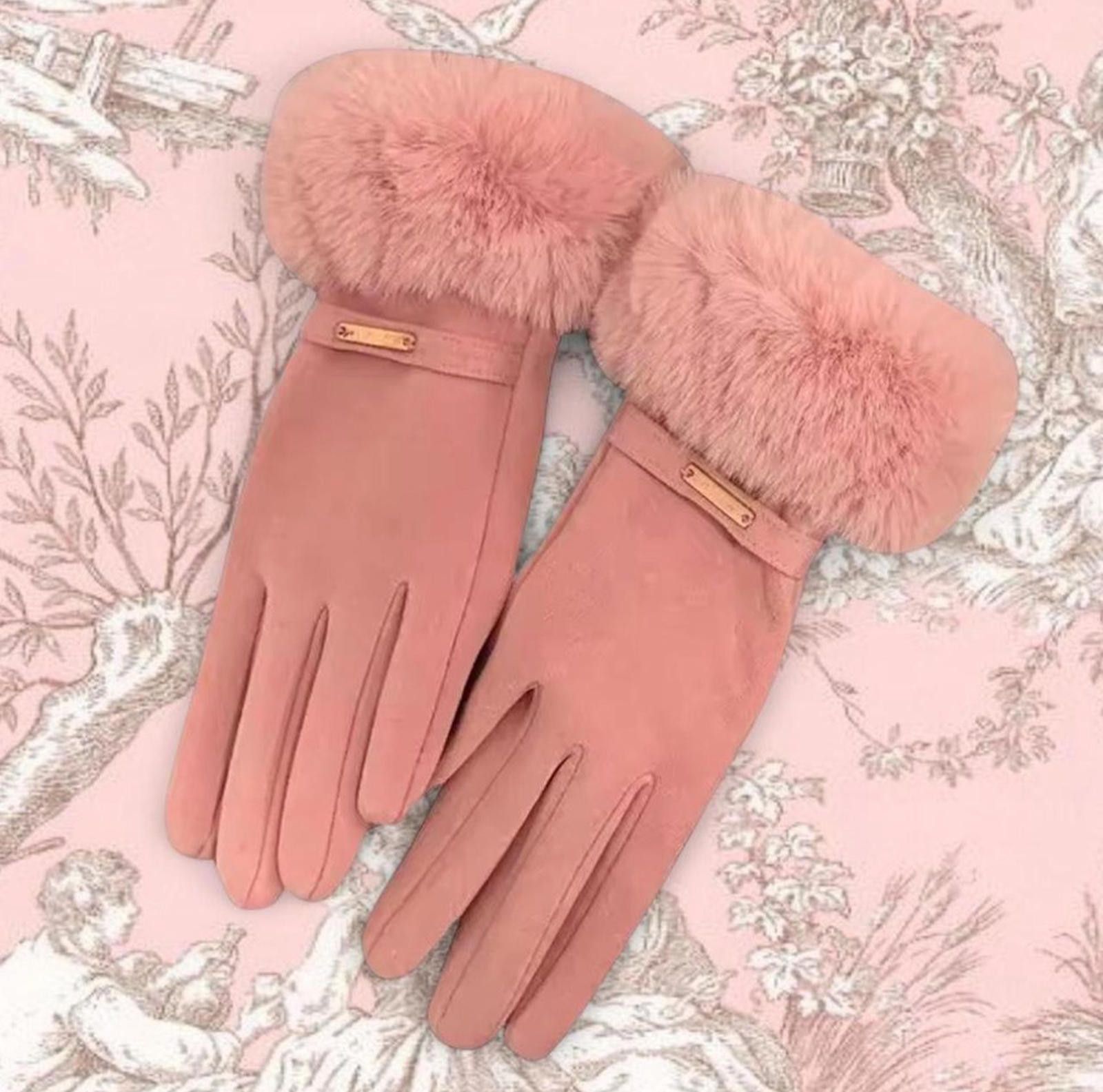 Other Pink Fur Soft Glam Women’s Gloves Size ONE SIZE - 1 Thumbnail
