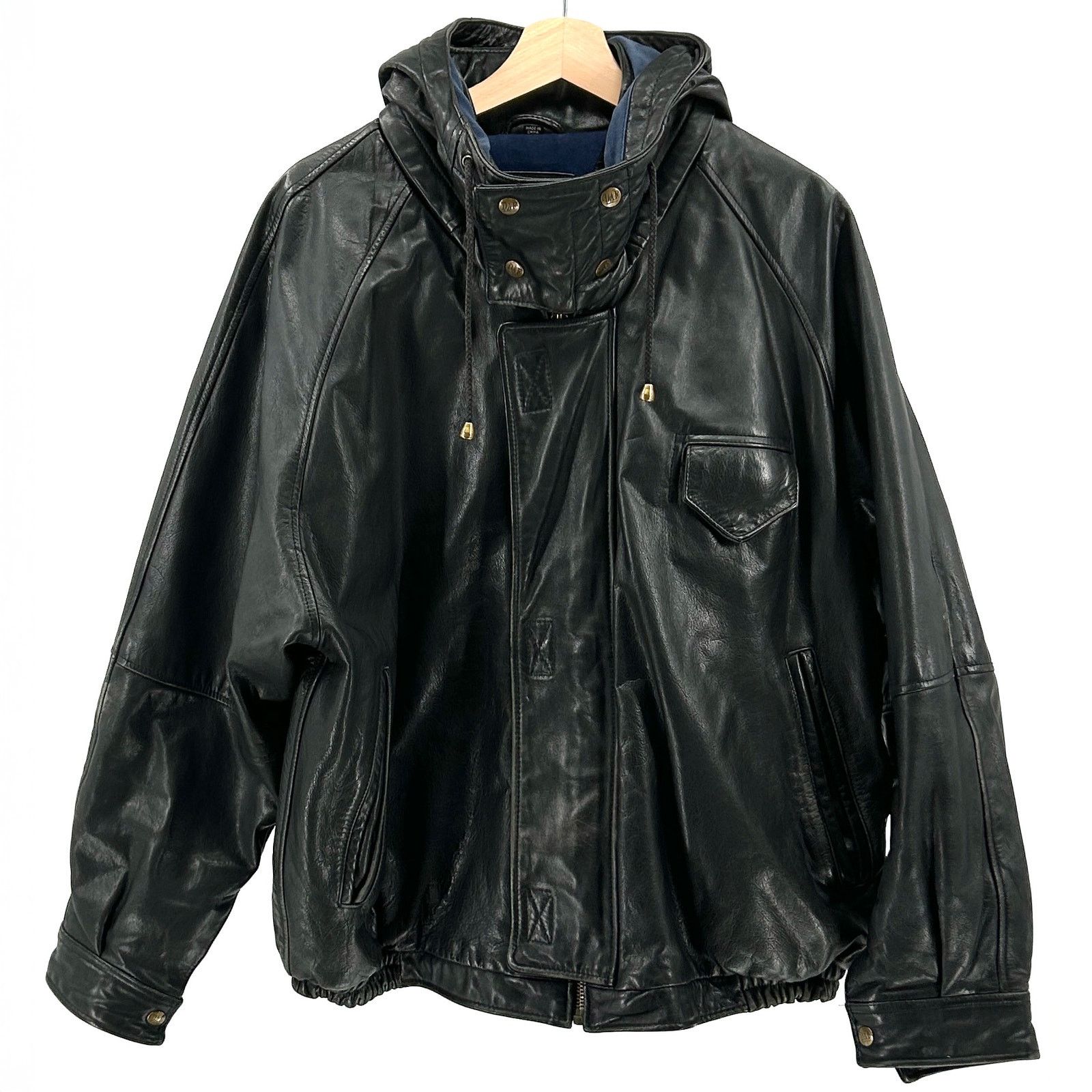 Vintage 90s DAF David Fahren Black Leather Hooded Bomber Jacket Size US L / EU 52-54 / 3 - 1 Thumbnail