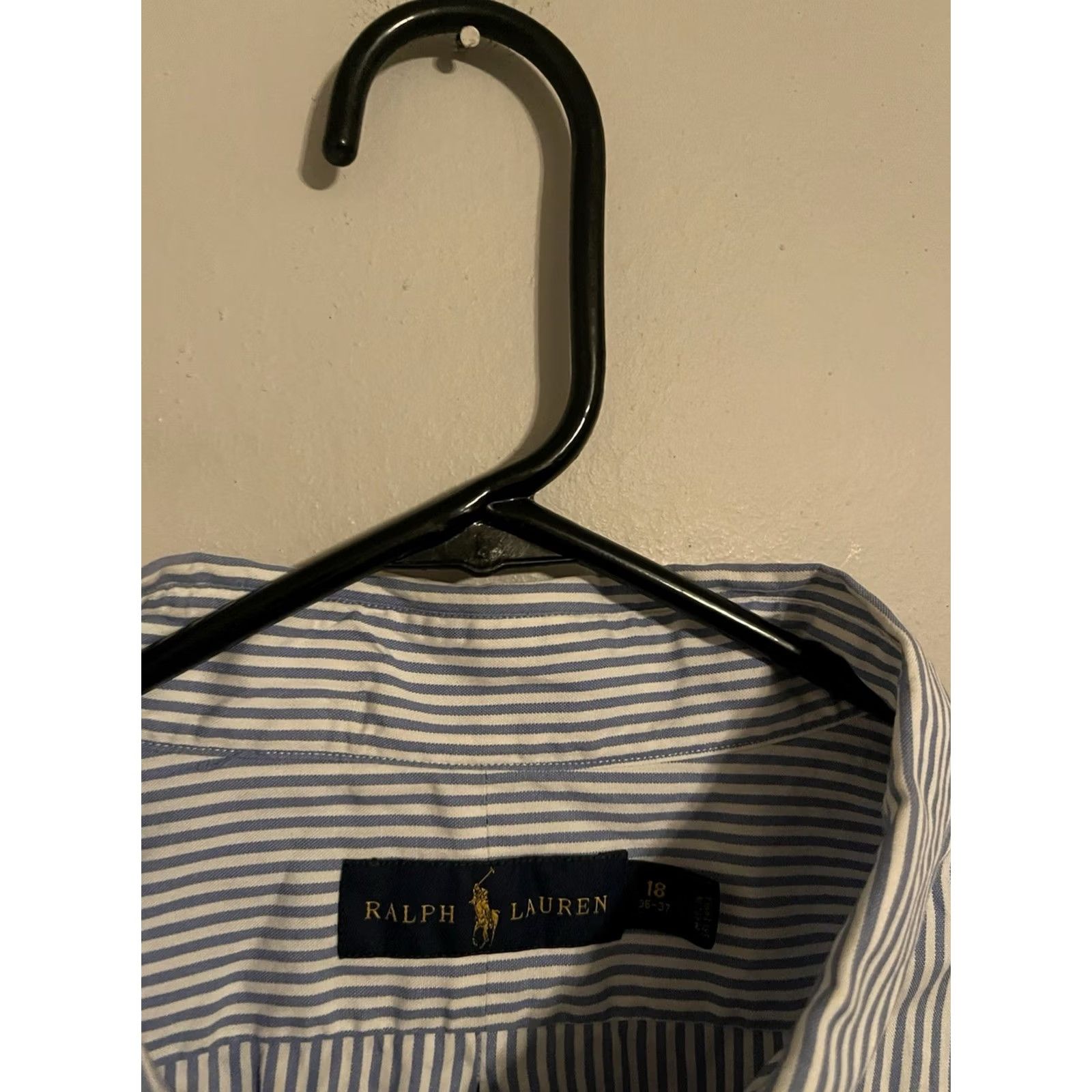 Polo Ralph Lauren Polo Ralph Lauren Blue Striped L/S Button Up Dress Shirt Mens 18 36-37 Blue White Stripes Shirt Button-Down Collar, 100% cotton, Regular fit Size 48R - 2 Thumbnail