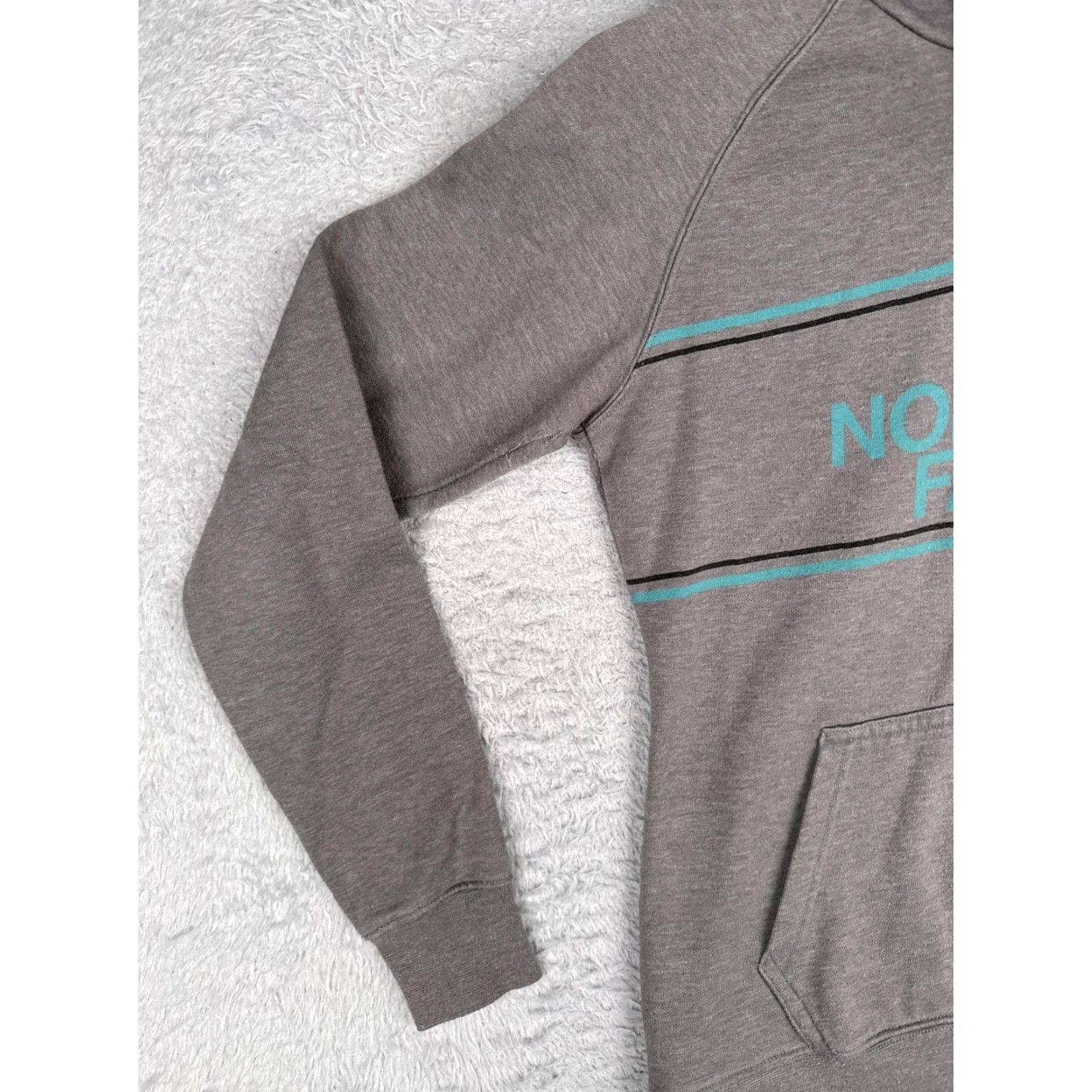 The North Face The North Face Hoodie Womens Small Gray Teal Logo Pullover Fleece Sweatshirt Size S / US 4 / IT 40 - 3 Thumbnail