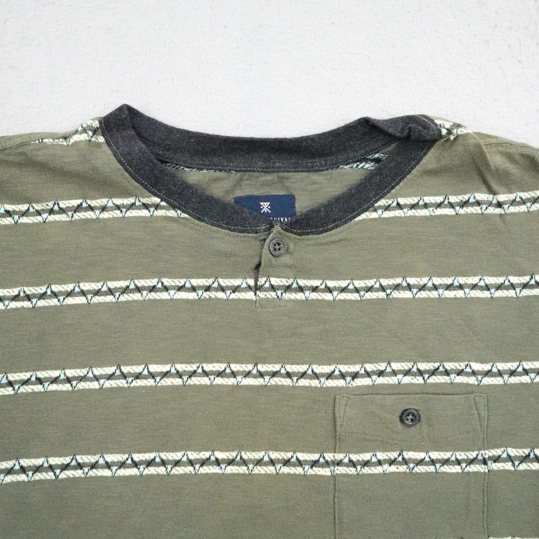 Roark Roark Mens Shirt Large Green Southwest Striped Henley Outdoor Hiking Aztec Western T-Shirt Short Sleeve Cotton Button Logo All Seasons Vintage: No Size US L / EU 52-54 / 3 - 2 Thumbnail