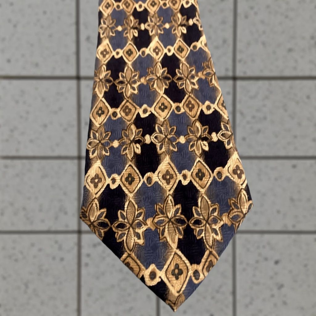 Vintage VINTAGE Handmade 100% Silk Neck Tie Italy Floral Western Blue Brown 4 Mens Tie Brown Blue Silk Size ONE SIZE - 1 Thumbnail