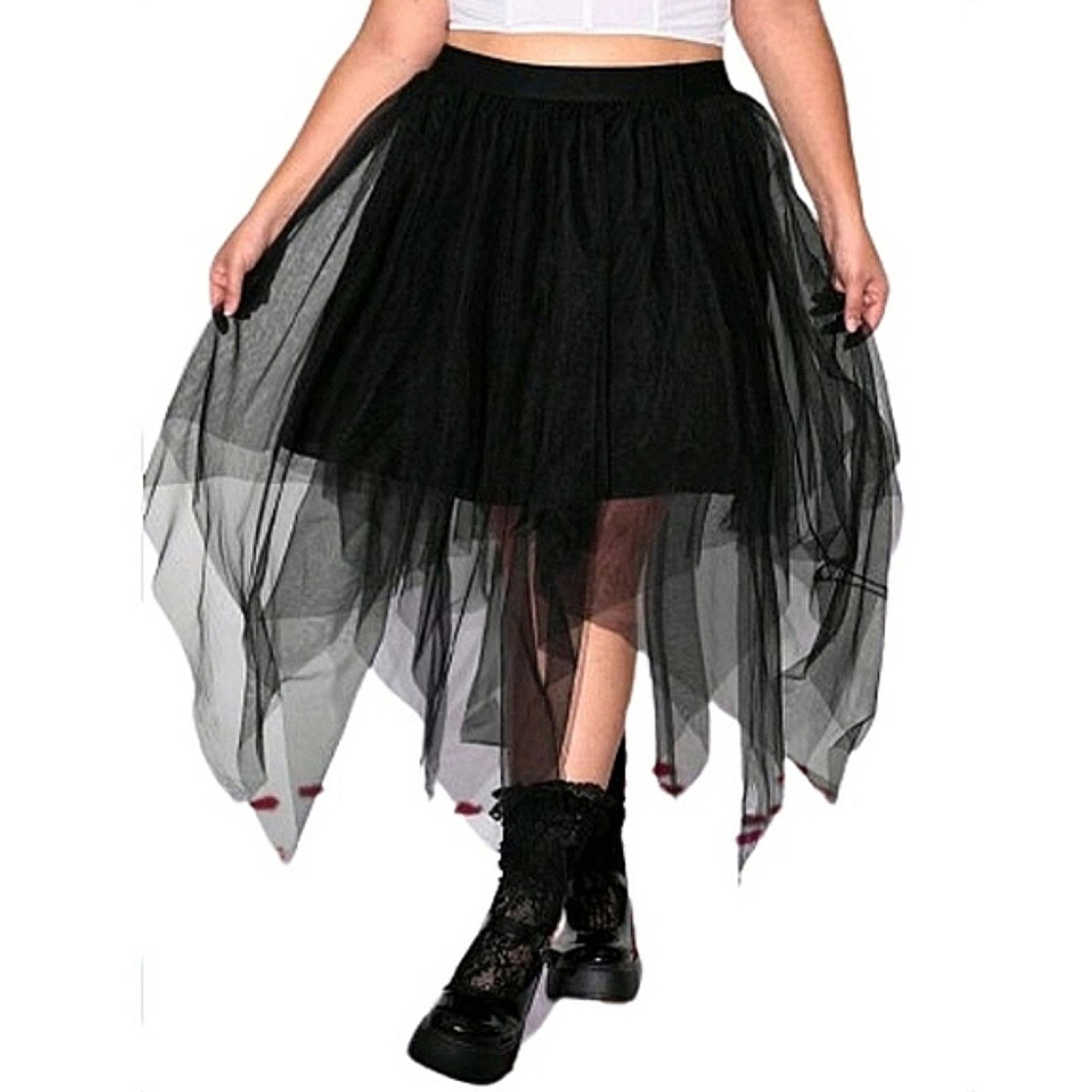 Shein MIDNITE BLACK ☆ GOTH ☆ HANKY HEM ☆ TULLE SKIRT 6x ☆ NWT Size 42" / US 20 - 5 Thumbnail