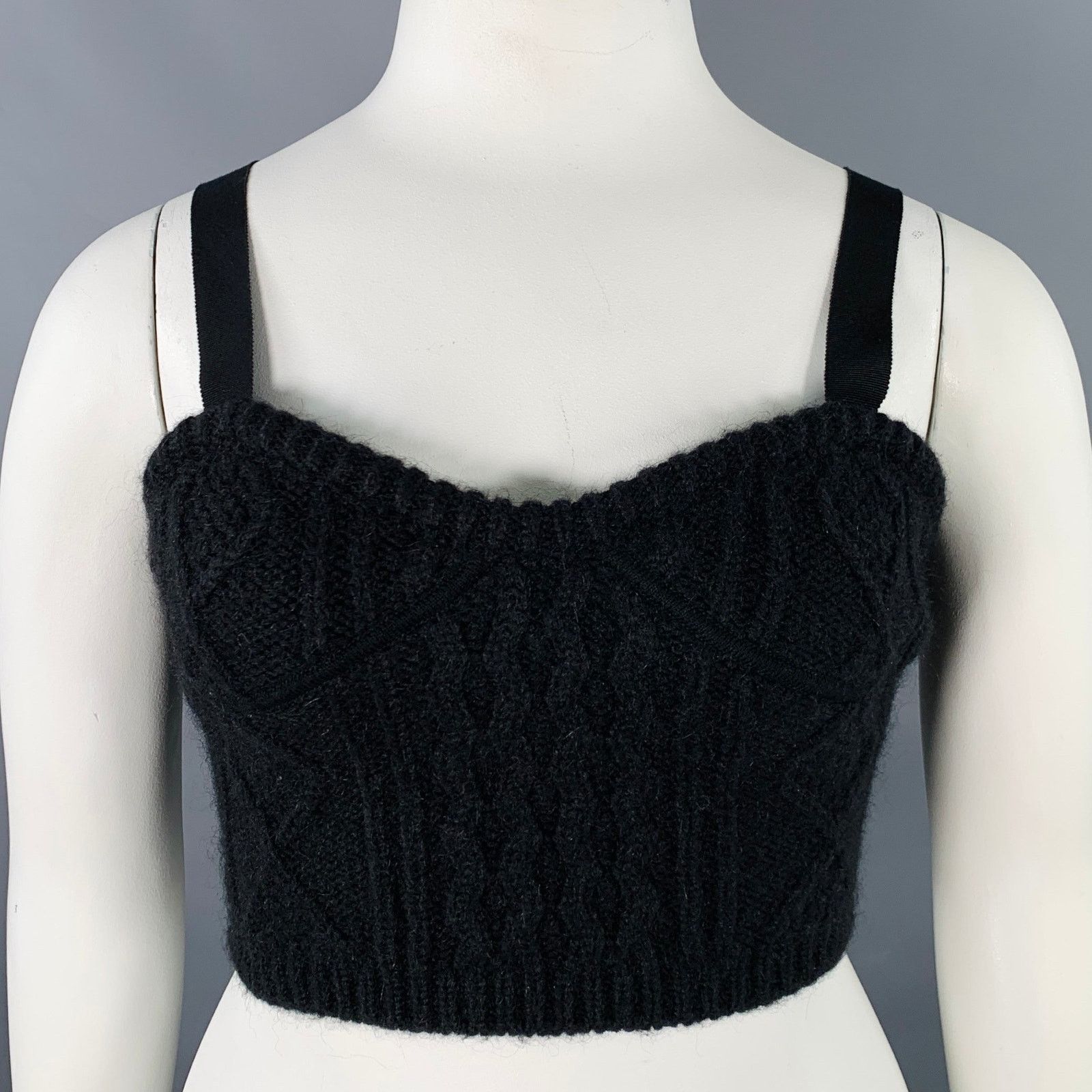 Valentino VALENTINO Size L Black Mohair Blend Knit Bustier Casual Top Size L / US 10 / IT 46 - 1 Thumbnail