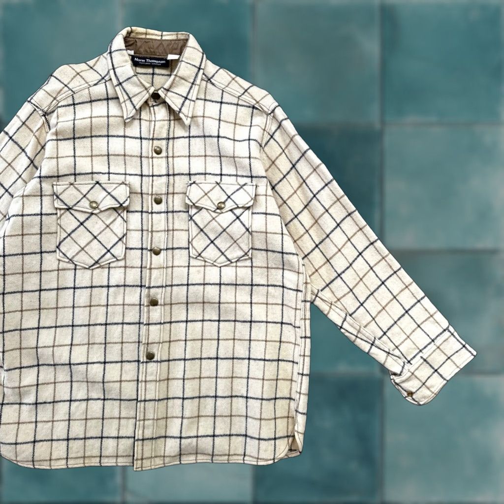 Jim Thompson VINTAGE Norm Thompson Heavy Wool Long Sleeve Snap Up Plaid Shirt Beige XL Outdoor Mens Size US XL / EU 56 / 4 - 1 Thumbnail