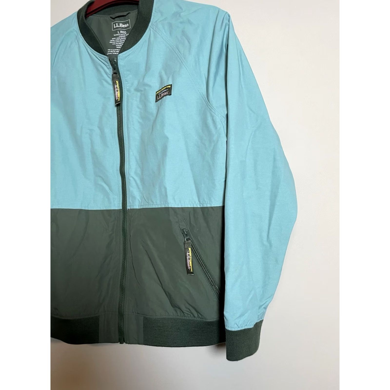 Vintage L.L. Bean Womens Bomber Jacket Fleece Lining Zip Pockets Stand-Up Collar Ocean Teal Large (D448) Size L / US 10 / IT 46 - 3 Thumbnail