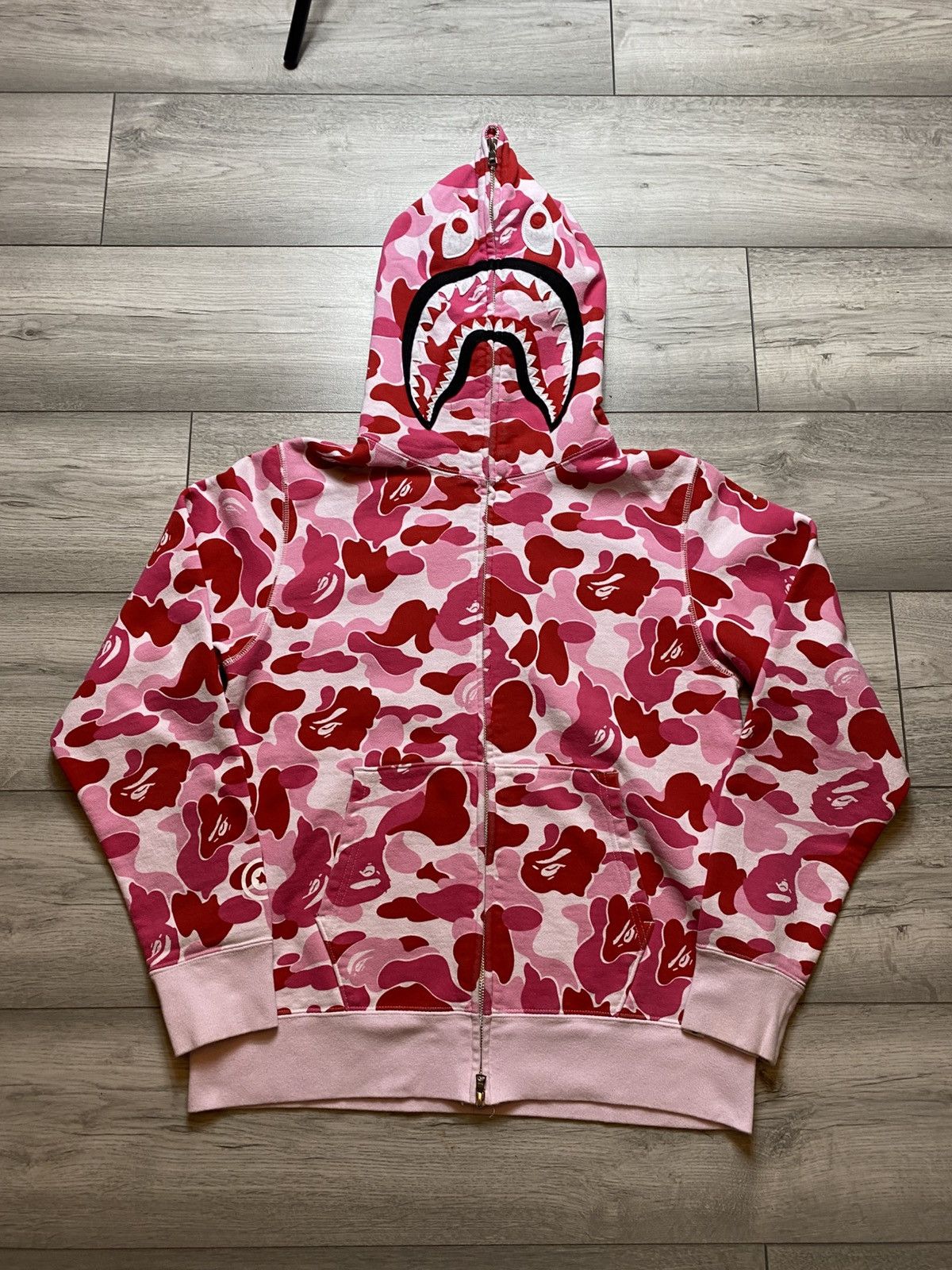 Bape pink shark multi camo full zip hoodie