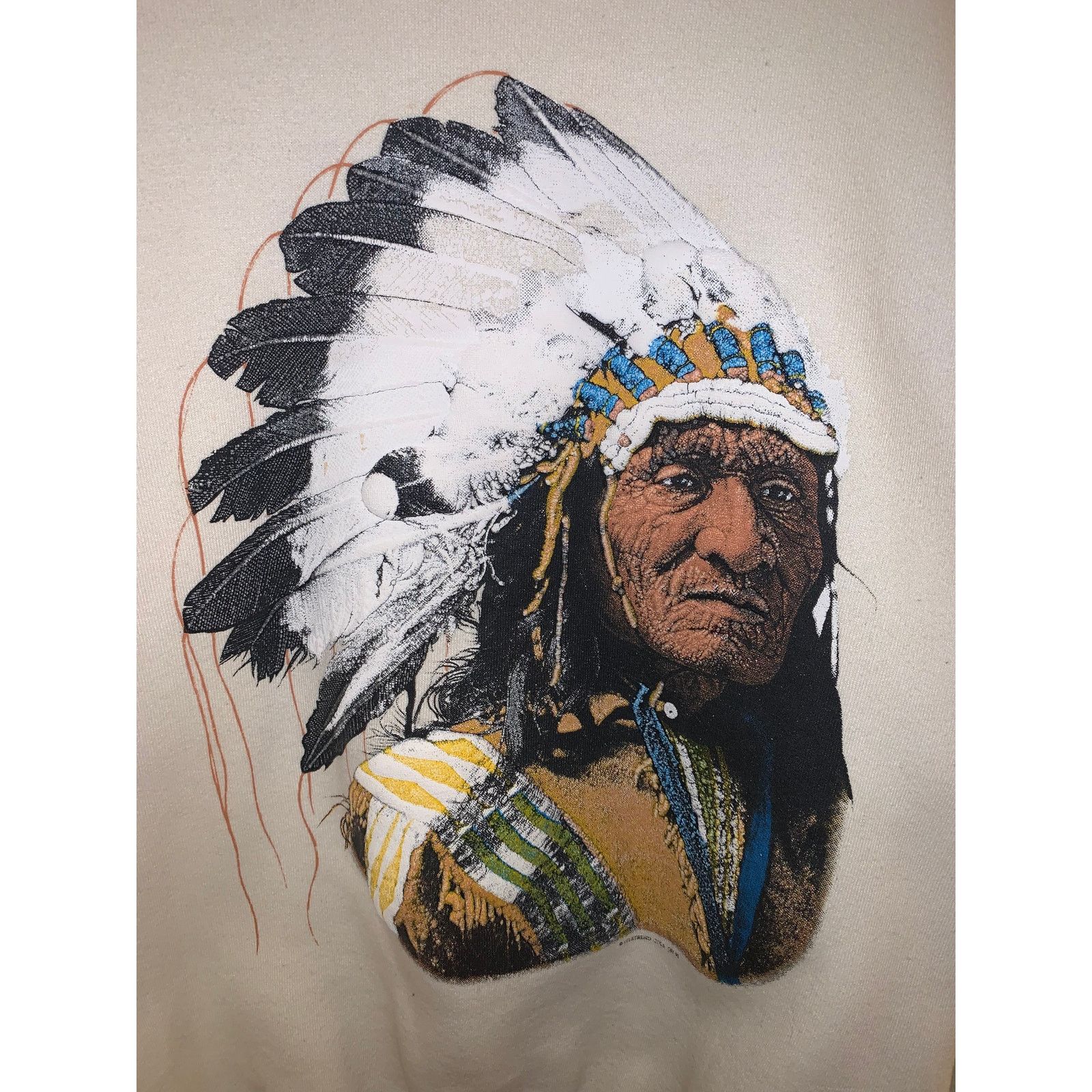 Vintage 90s Native American Graphic Sweatshirt Beige XL Size US L / EU 52-54 / 3 - 3 Thumbnail