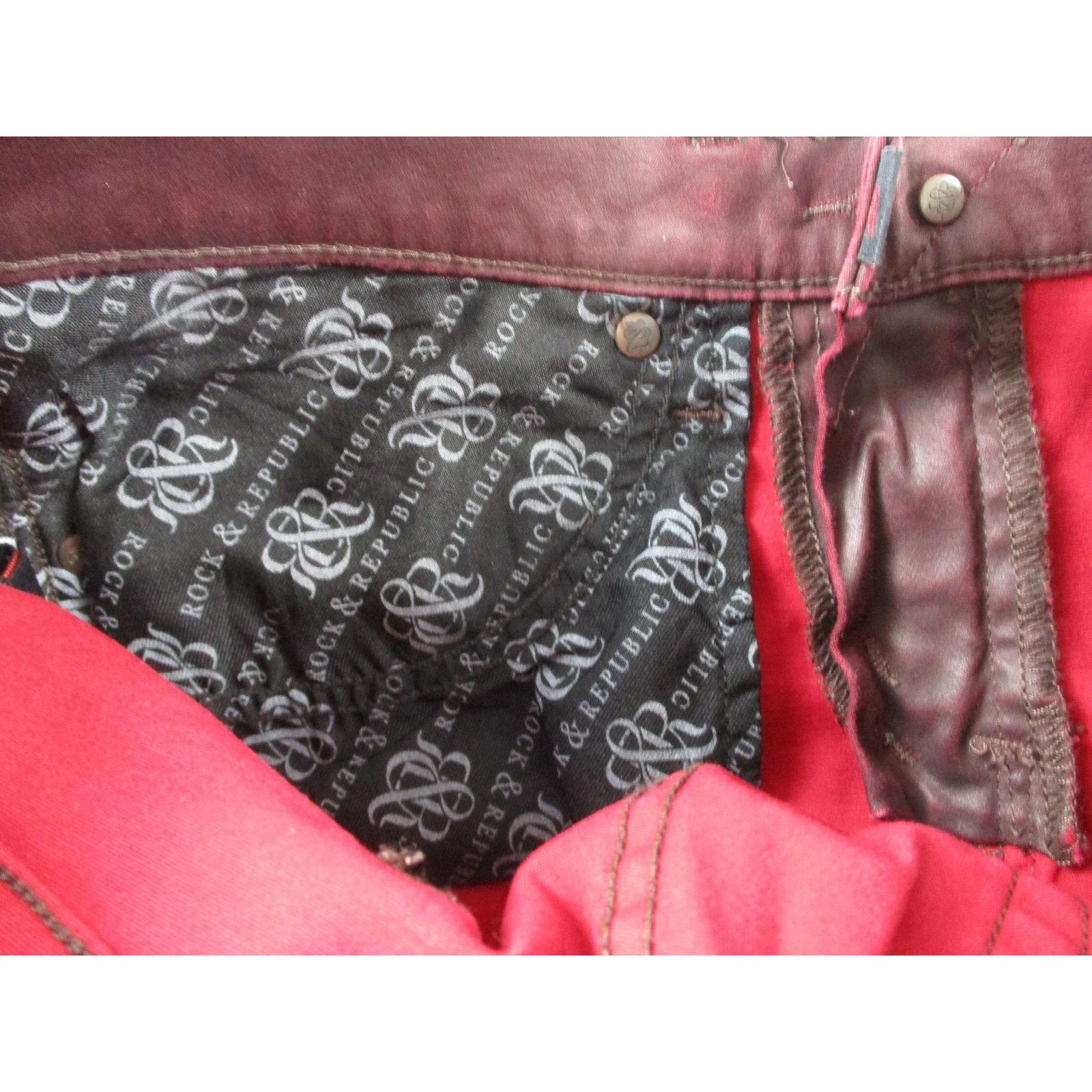 Rock & Republic Rock & Republic Jeans Womens 31 Dark Red Skinny Slim Coated Size 31" - 7 Thumbnail