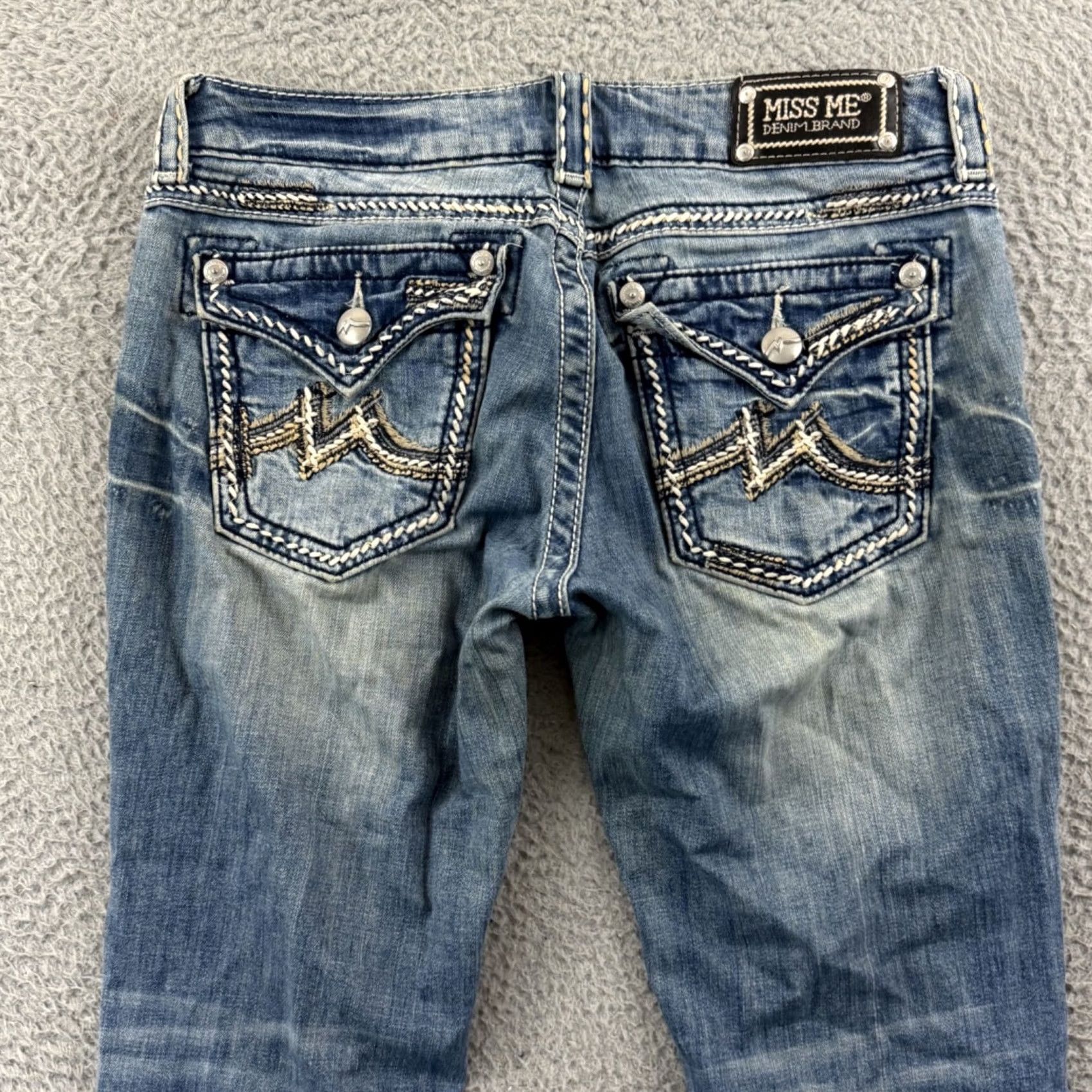 Miss Me Miss Me Jeans Womens 29 Blue Mid Rise Distressed Embellished Bootcut Cowboy Pattern Western 33in Inseam Size 29" - 7 Thumbnail