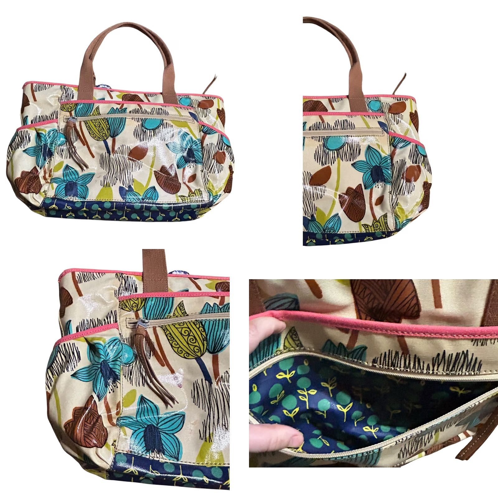 Fossil Fossil Key Per Diaper Bag XL Tote Coated Canvas Taupe Beige Leaf Flower Women's Tote, Floral, Boho, Classic, Colorful Size L / US 10 / IT 46 - 10 Thumbnail