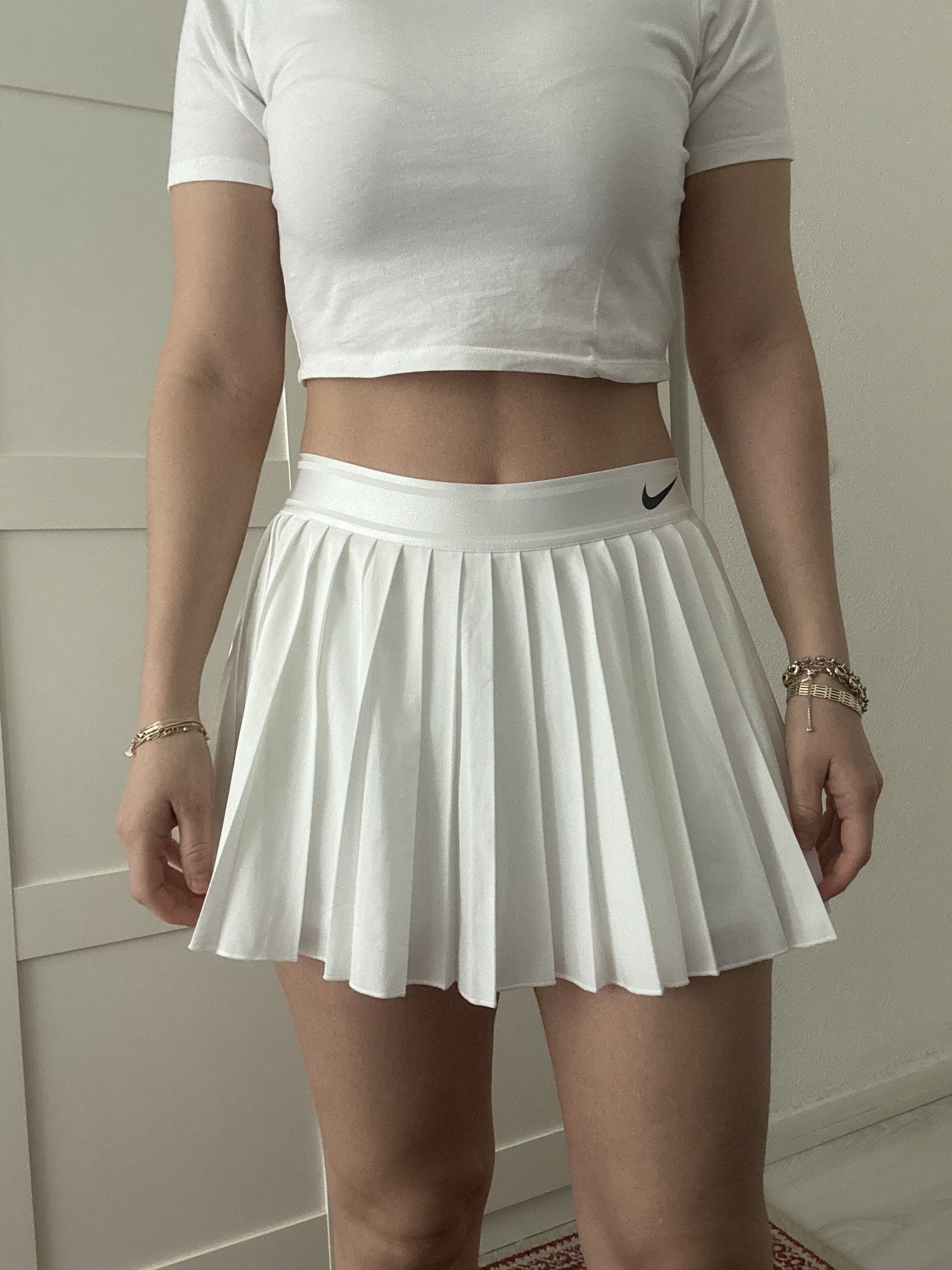 pleated white nike tennis skirt