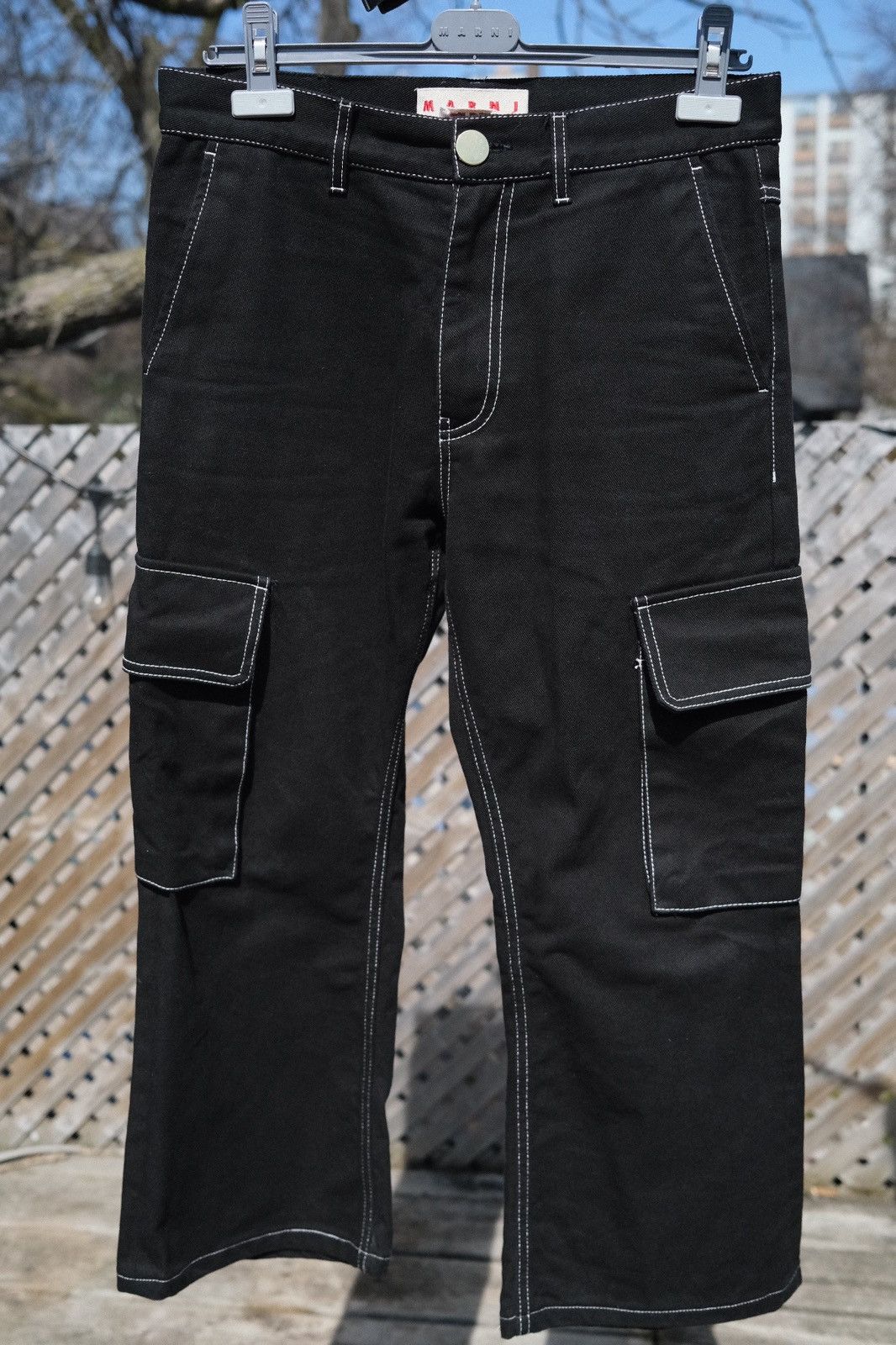 Image of Marni Black Flared Cargo Pants, Men's (Size 30)