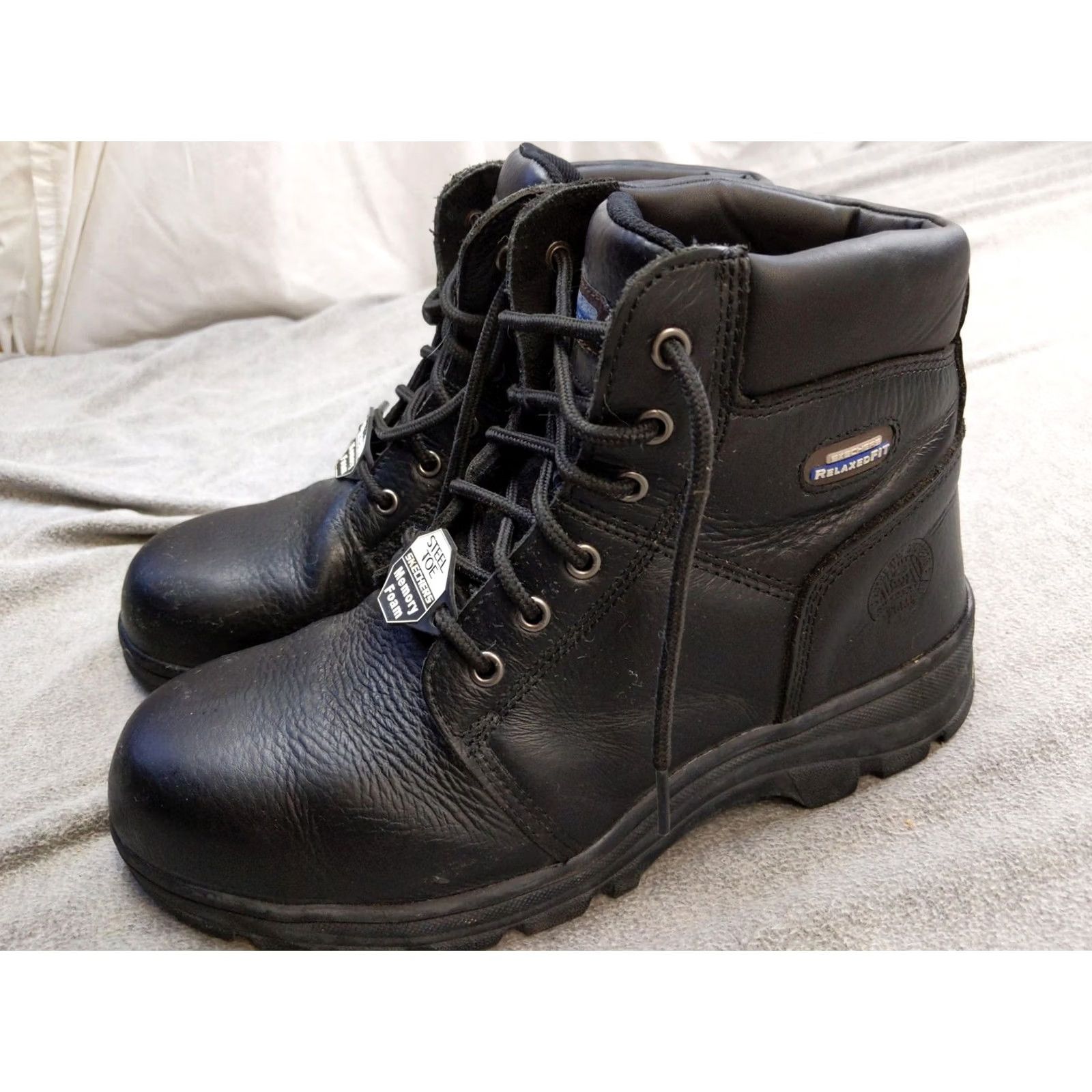 SKECHERS Skechers Boots Womens Size 11 Black Leather Ankle Steel Toe Work 76561 Combat Size US 11 / IT 41 - 2 Thumbnail