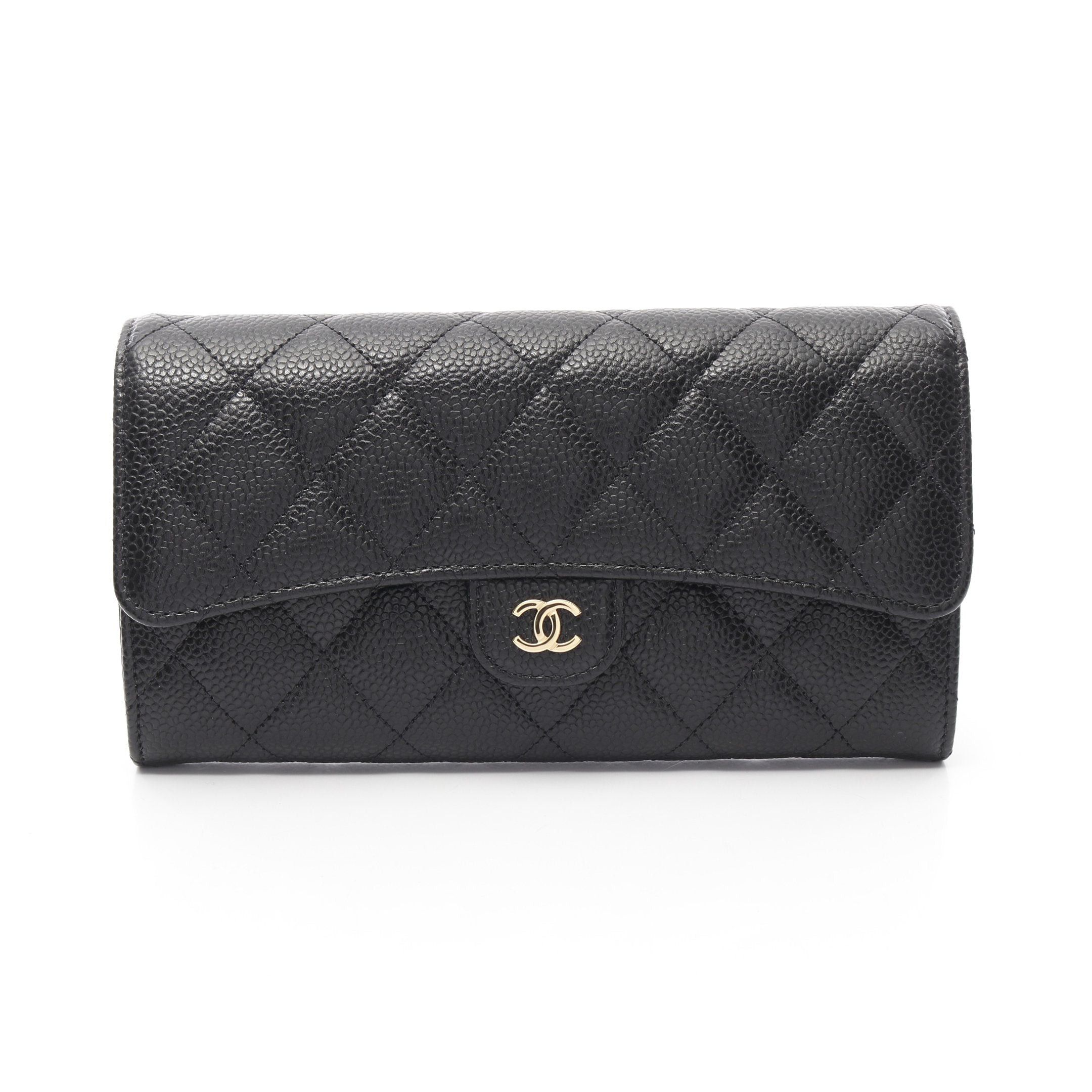 Chanel Chanel Classic Long Flap Wallet Matelasse Bi-Fold Caviar Skin Black Gold Hardware Size ONE SIZE - 1 Thumbnail