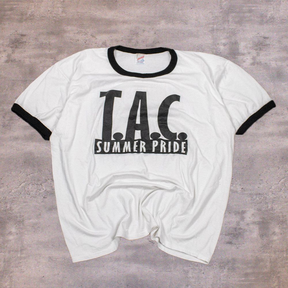 Jerzees × Travis Scott × Vintage Vintage 1990's Tac Summer Pride Travis Scott Ringer T-Shirt Size US XL / EU 56 / 4 - 2 Thumbnail