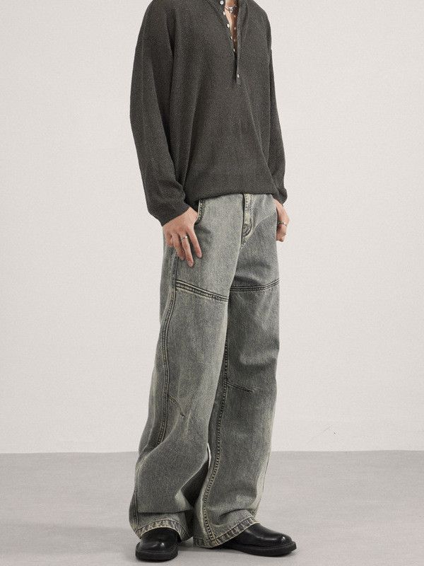 Japanese Brand Men's American street loose patchwork washed jeans Size US 32 / EU 48 - 2 Thumbnail