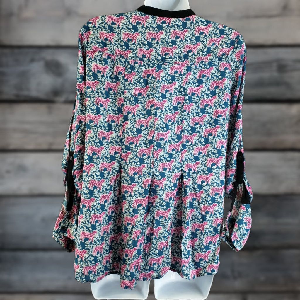 Anthropologie VINTAGE Vanessa Virginia Womens Blouse Popover Top Tiger Print 6 Pink Rayon Long Sleeve Blouse Womens Shirts 90s? Size M / US 6-8 / IT 42-44 - 1 Thumbnail
