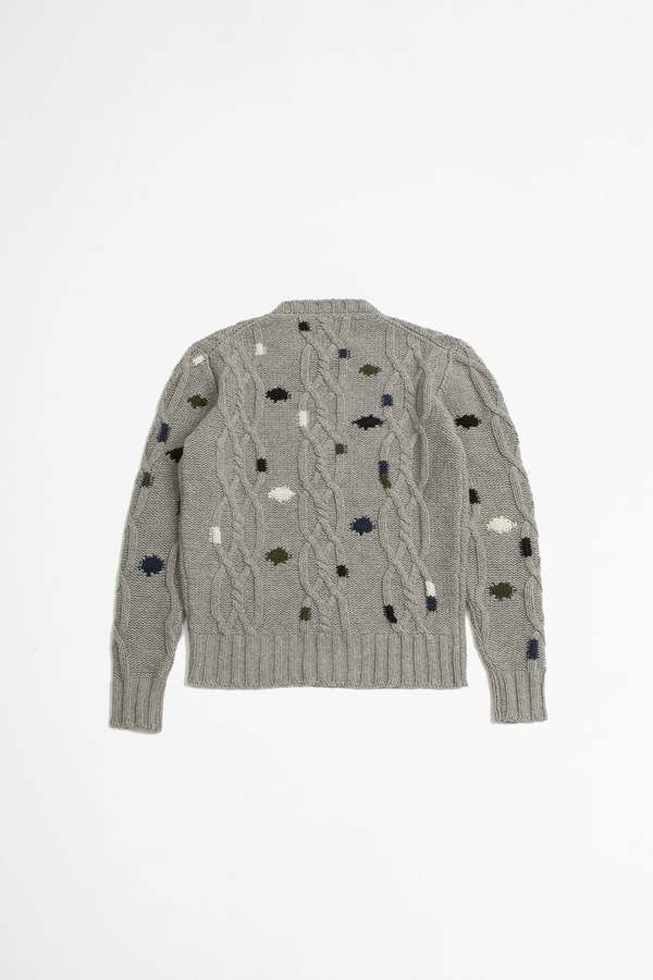Officine Generale o1mle1025 Marco Cable Knit Intarsia Sweater in Gray Size US S / EU 44-46 / 1 - 4 Thumbnail