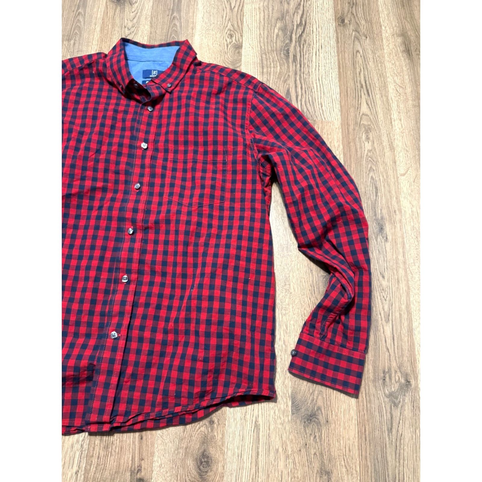 George George Shirt Men’s Medium Red Black Long Sleeve Button Up Shirt Classic Fit Size US M / EU 48-50 / 2 - 4 Thumbnail