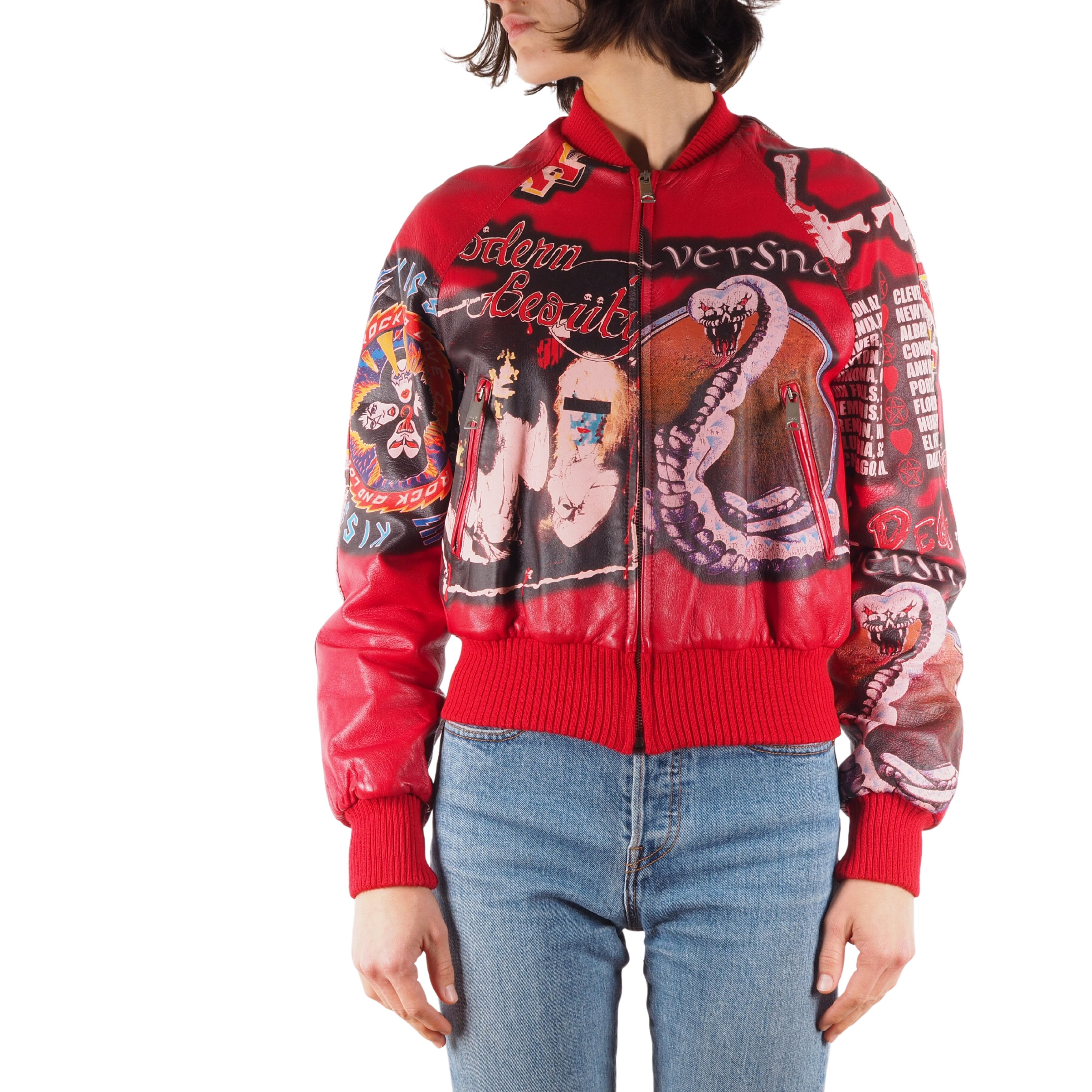 image of Archival Clothing x Dolce Gabbana Dolce&gabbana Vintage Acid Rock Kiss Leather Bomber Jacket in Red