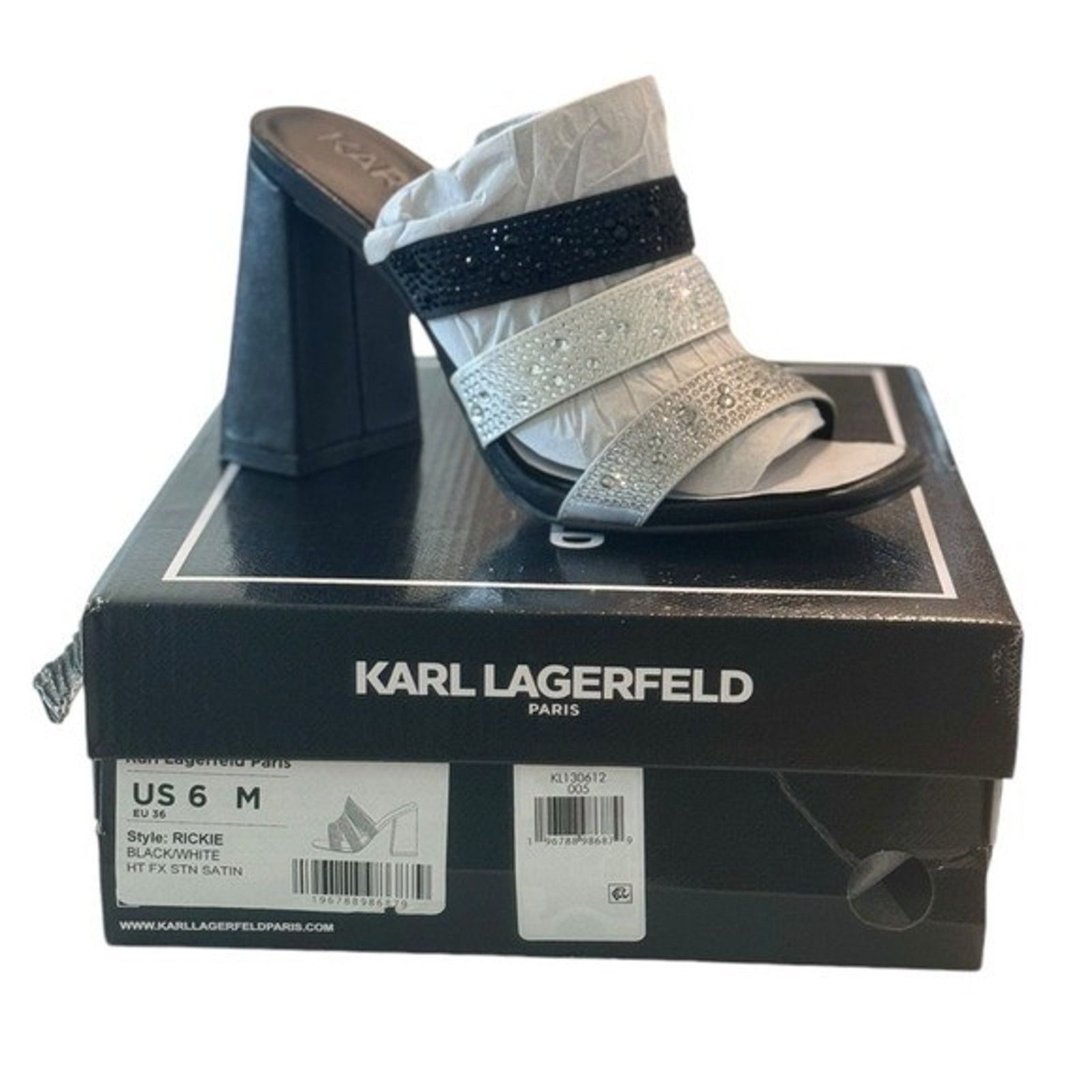 Karl Lagerfeld Karl Lagerfeld Black Rhinestone Block Heel Sandals Size 6 Size US 6 / IT 36 - 7 Thumbnail