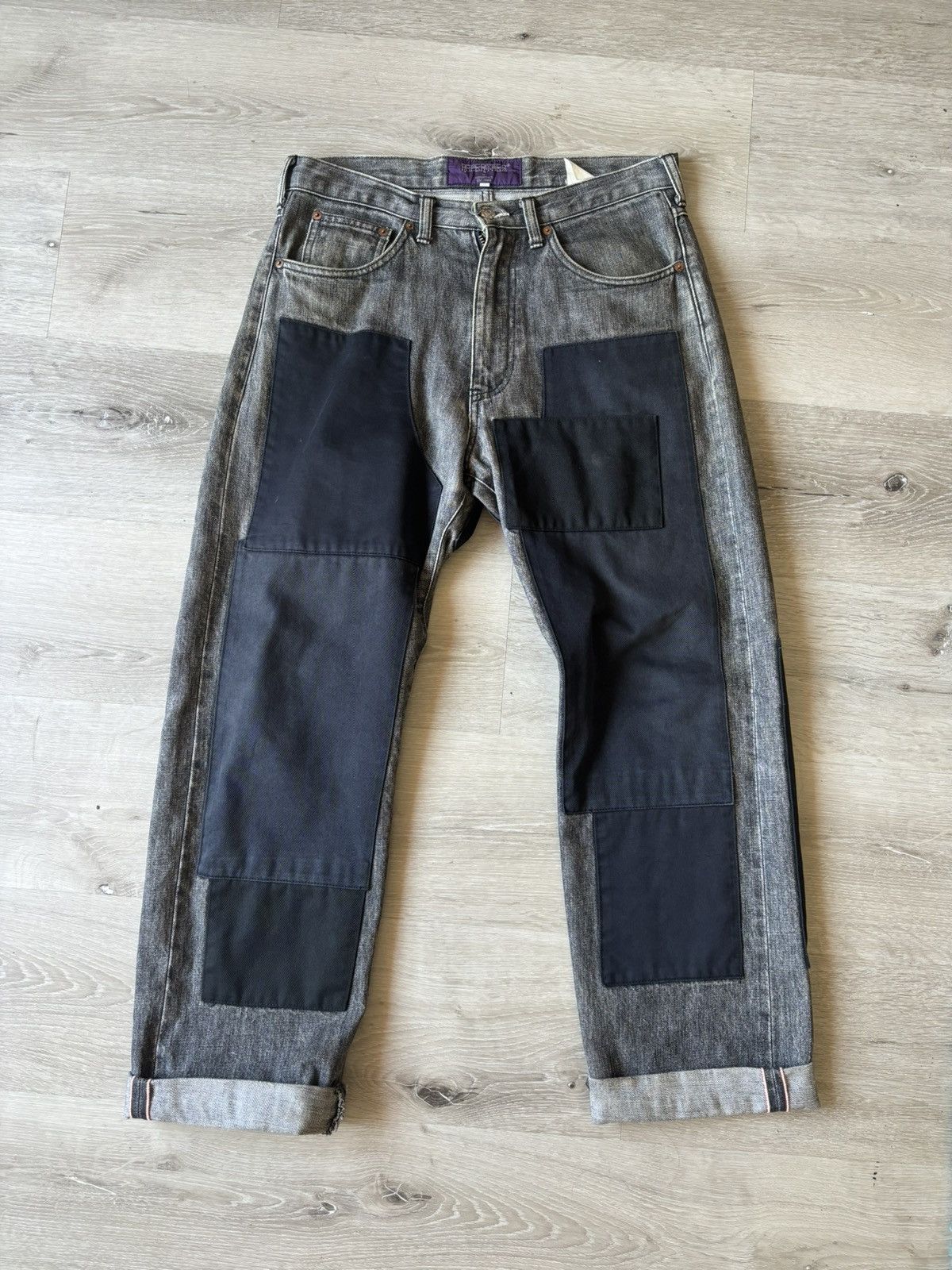 image of Needles x Nepenthes New York Nepenthes Patchwork Baggy Denim in Grey, Men's (Size 31)