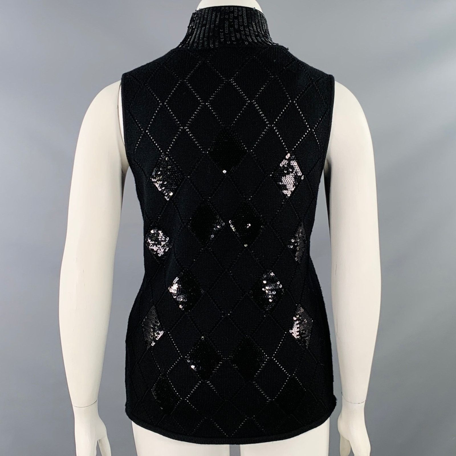 Emporio Armani Size L Black Virgin Wool Sequined Sleeveless Dress Top Size XS / US 0-2 / IT 36-38 - 4 Thumbnail