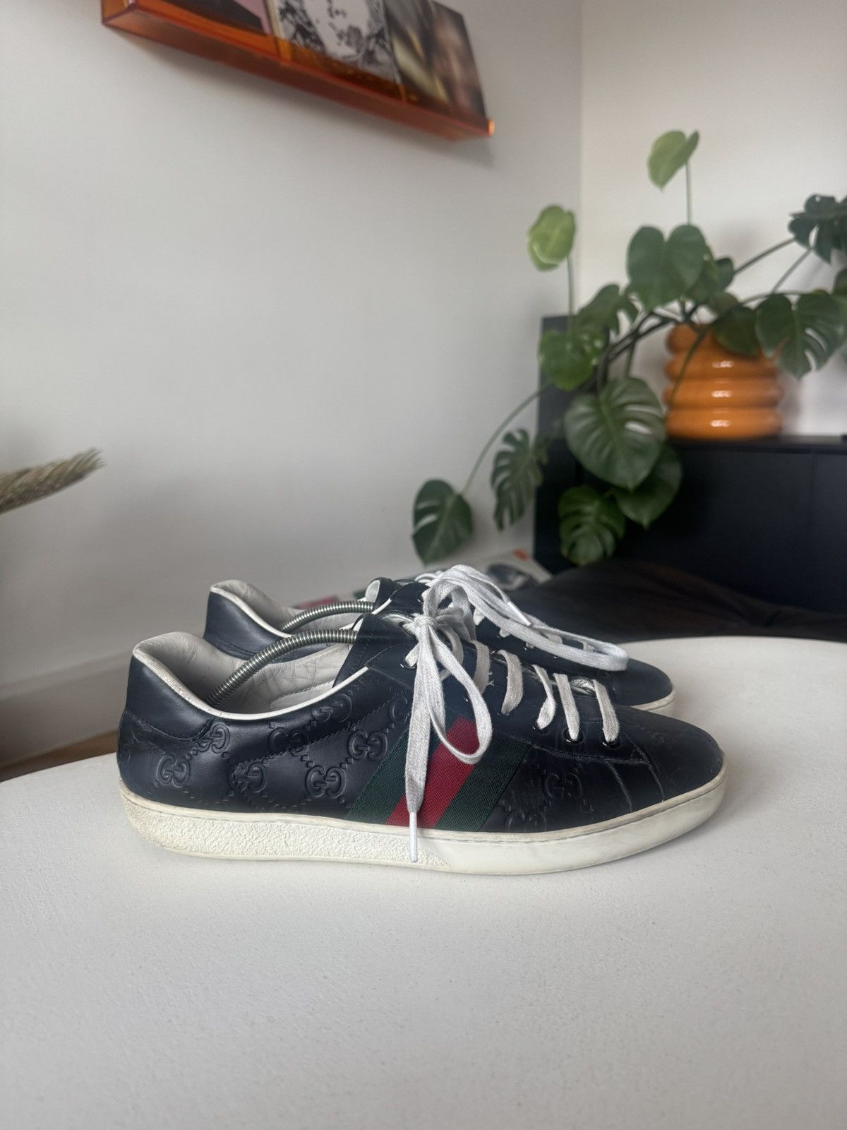 Gucci Gucci Ace Black Monogram Leather Sneakers Designer Luxury Size US 8.5 / EU 41-42 - 2 Thumbnail
