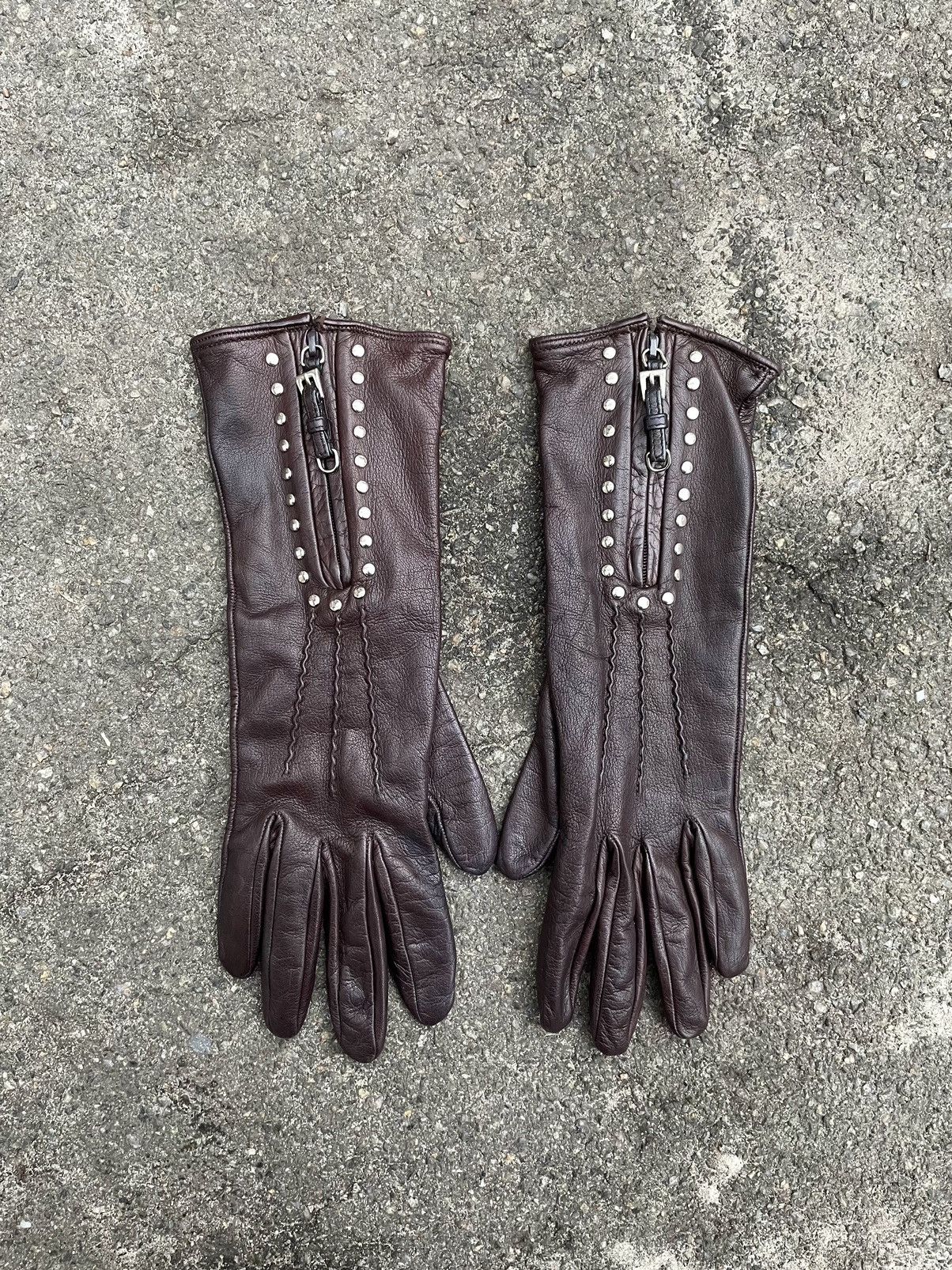 Genuine Leather × Prada Prada Brown Chokolate Leather Zip Gloves Made in Italy 6.5 Size ONE SIZE - 1 Thumbnail