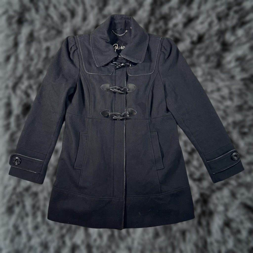 Guess Guess Coat Women's Large Black Wool Blend Toggle Duffle Mid Length Lined Winter Coat Size L / US 10 / IT 46 - 1 Thumbnail