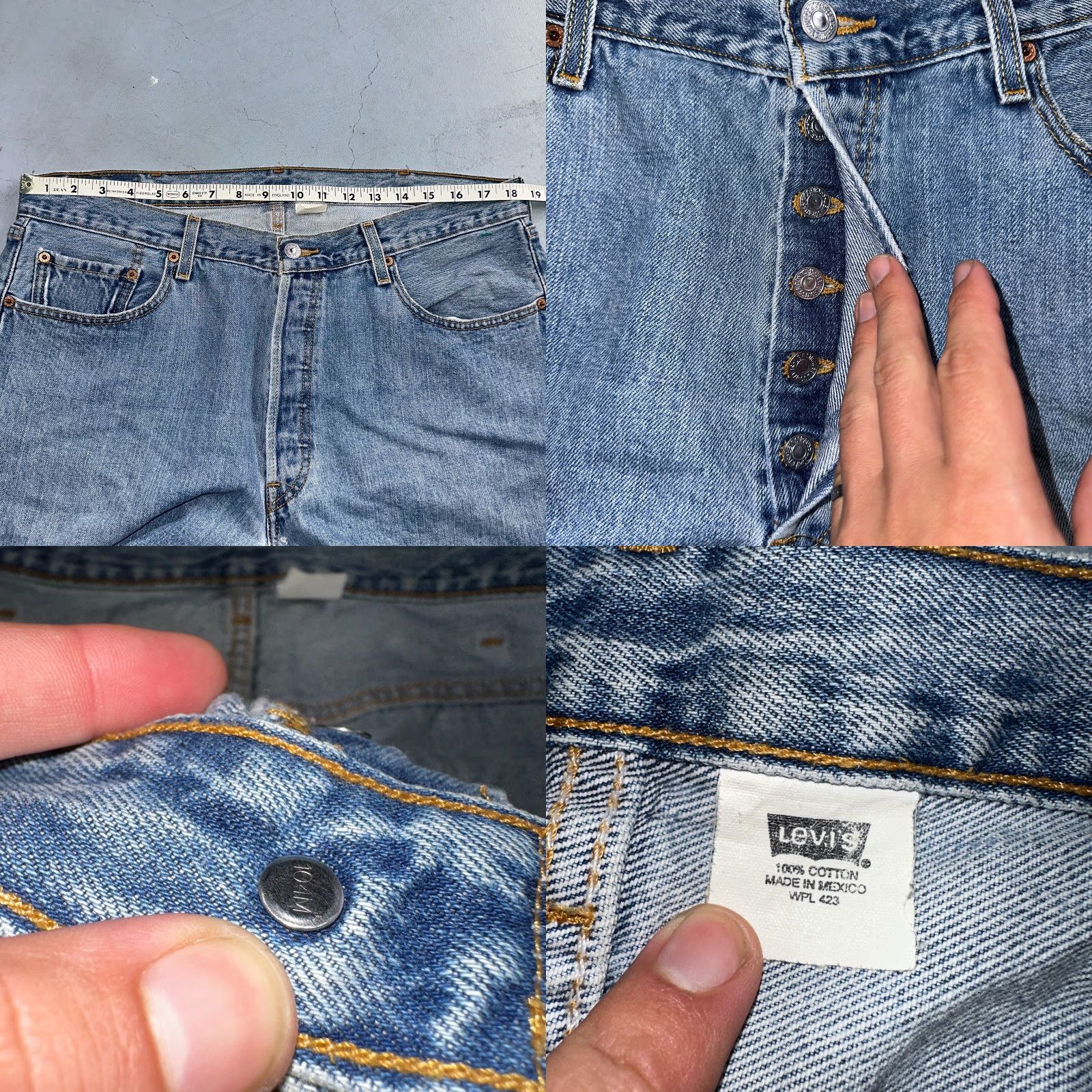 Levi's VINTAGE Levi's 501 Jeans Straight Men's Blue Light Wash 38x34 90s 501 Series 5-Pocket Denim Cotton Regular Size US 38 / EU 54 - 8 Thumbnail