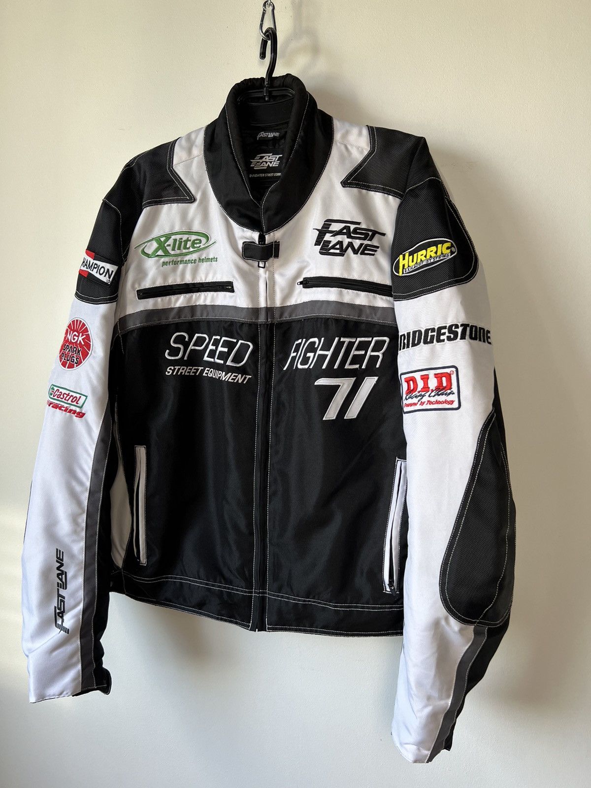 Designer Speed Fighter Racing Jacket Black and White Size XL
