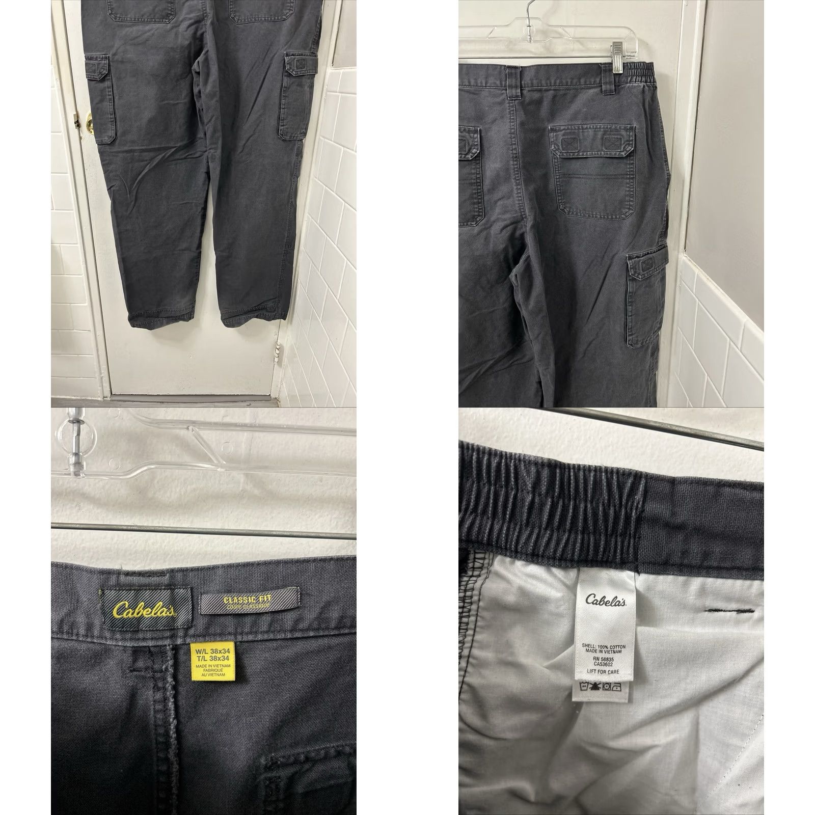 Vintage Cabela's Cargo Pants Mens 38x32 Gray Cotton Canvas Classic Fit Elastic Waist cargo Pocket Straight Leg Workwear Casual Pants Mens Regular Size US 38 / EU 54 - 8 Thumbnail
