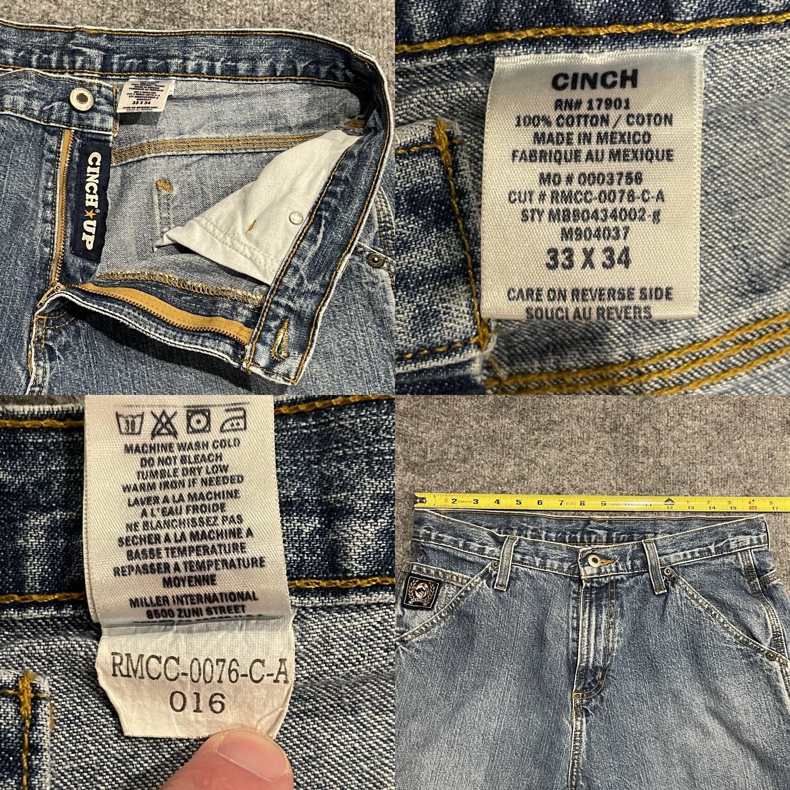 Vintage Cinch Blue Label Carpenter Jeans Men 33x34 Blue Straight Leg Workwear MB90434002 Size US 33 - 8 Thumbnail