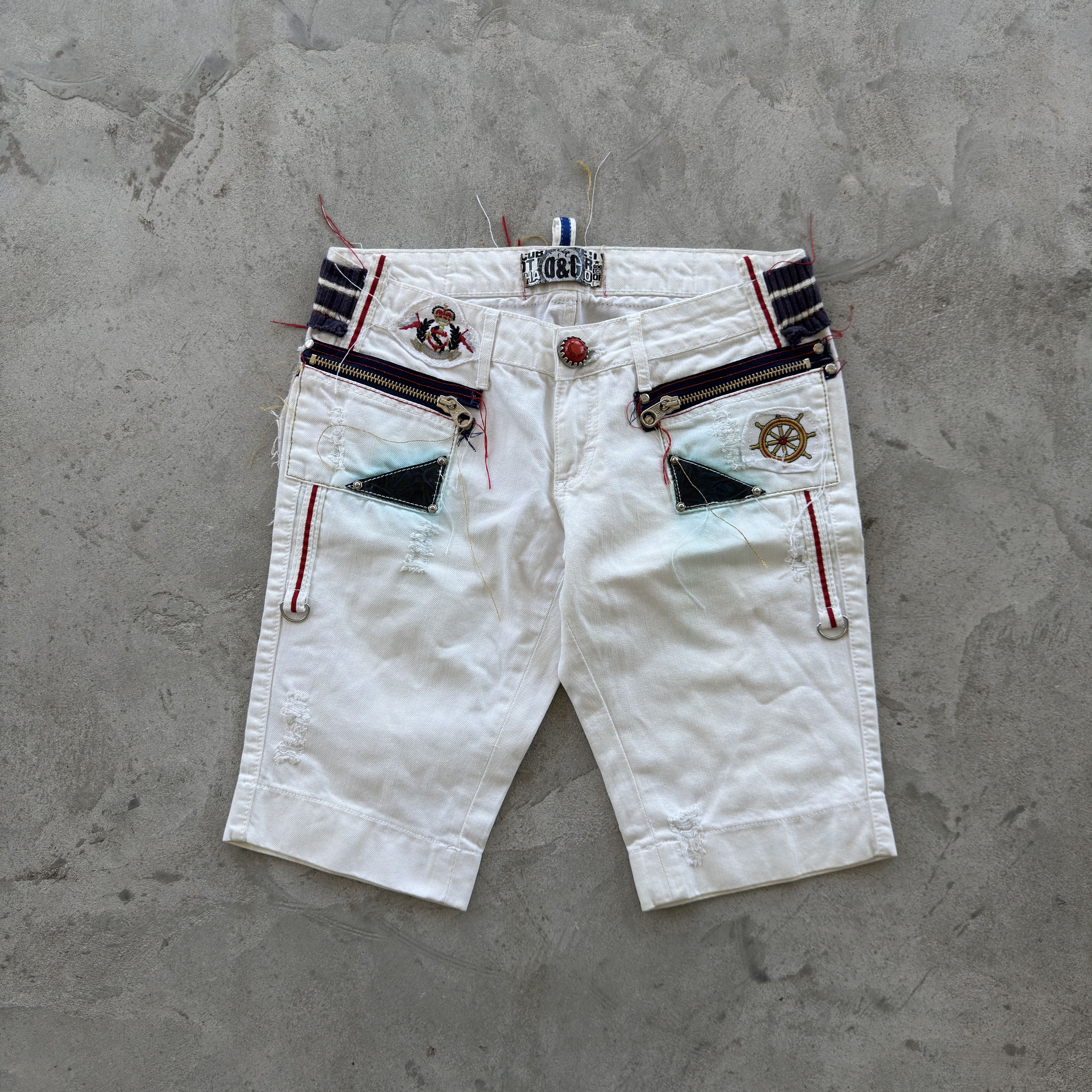 Vintage D&G Dolce Gabbana White Distressed Nautical Shorts