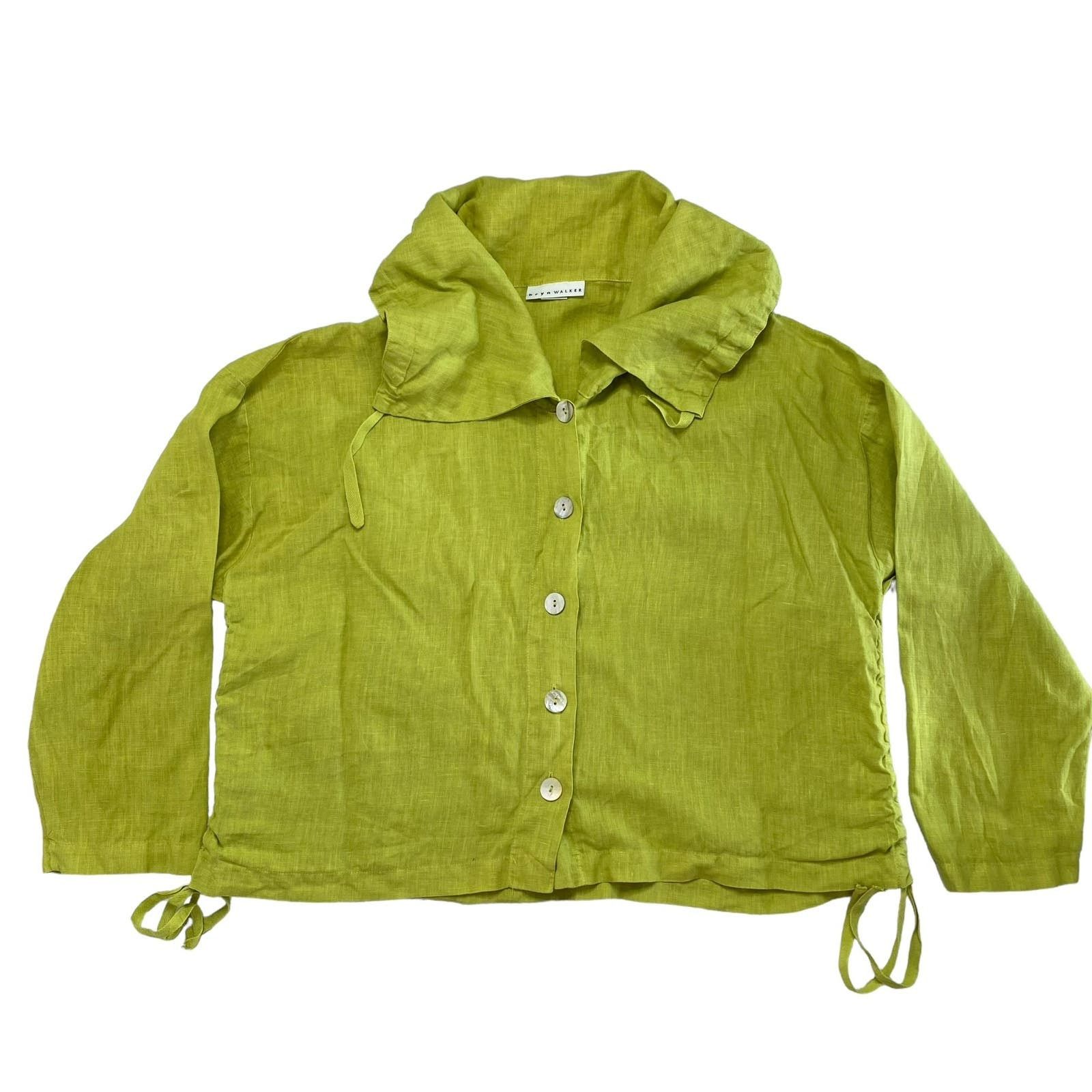 Bryn Walker BRYN WALKER Chartreuse Green Linen Short Sleeve Jacket Small Size S / US 4 / IT 40 - 4 Thumbnail