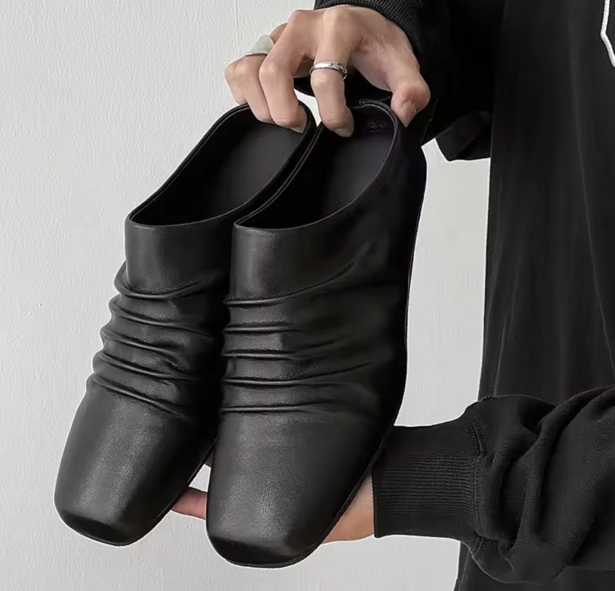 Black Genuine Leather Slouch Mules