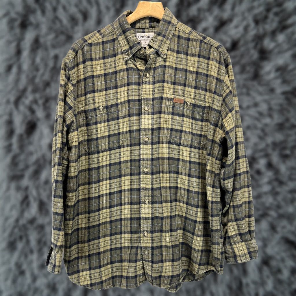 Carhartt Carhartt Shirt Men Large Olive Plaid Flannel Button-Up Workwear Button-Down Long Sleeve Pockets Casual Cavort Outdoors Rugged Gorp Core Size US L / EU 52-54 / 3 - 1 Thumbnail