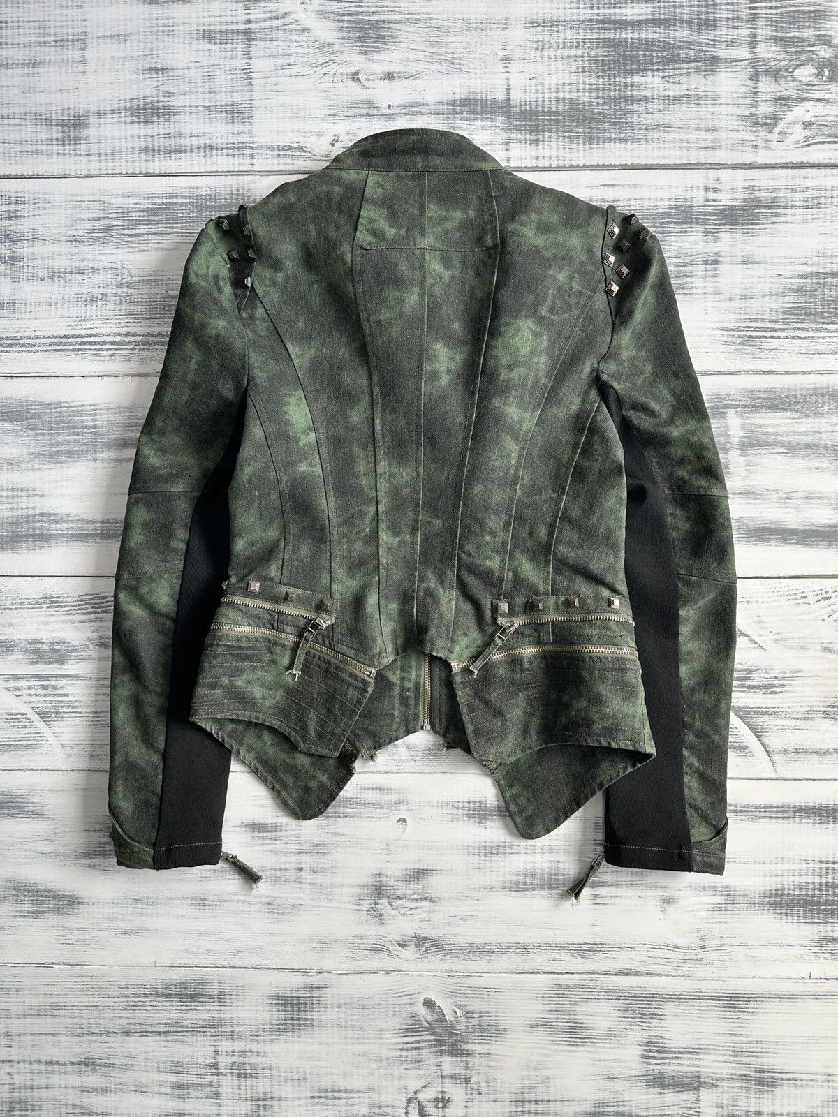 Japanese Brand Y2K Grunge Punk Spiky Acid Wash Denim Biker Moto Jacket Size S / US 4 / IT 40 - 2 Thumbnail
