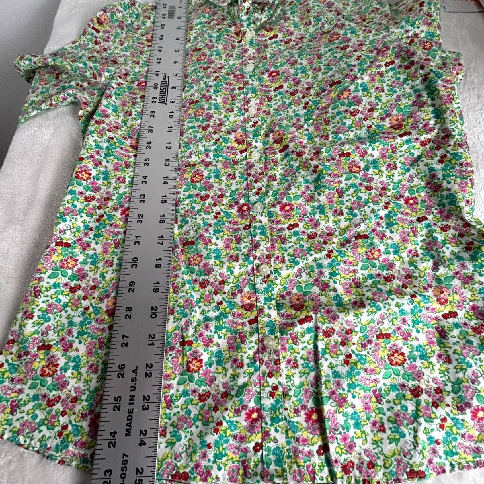 Lands' End Lands' End Womens Button-Down Shirt Floral No Iron Supima Cotton Size 6 Green Size M / US 6-8 / IT 42-44 - 7 Thumbnail